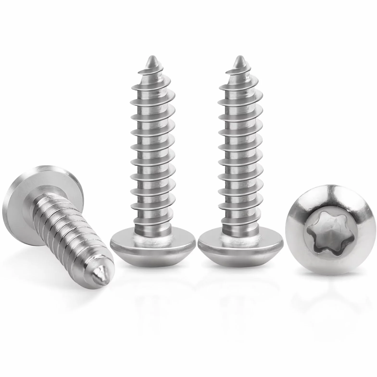 50 sztuk wkrętów do blachy, M4 x 16 mm, Leryati łeb płaski ze stali nierdzewnej z tarczą, śruby Torx, A2 V2A, wkręty do drewna, głowica soczewki, pełny gwint, śruby samogwintujące, śruby z łbem