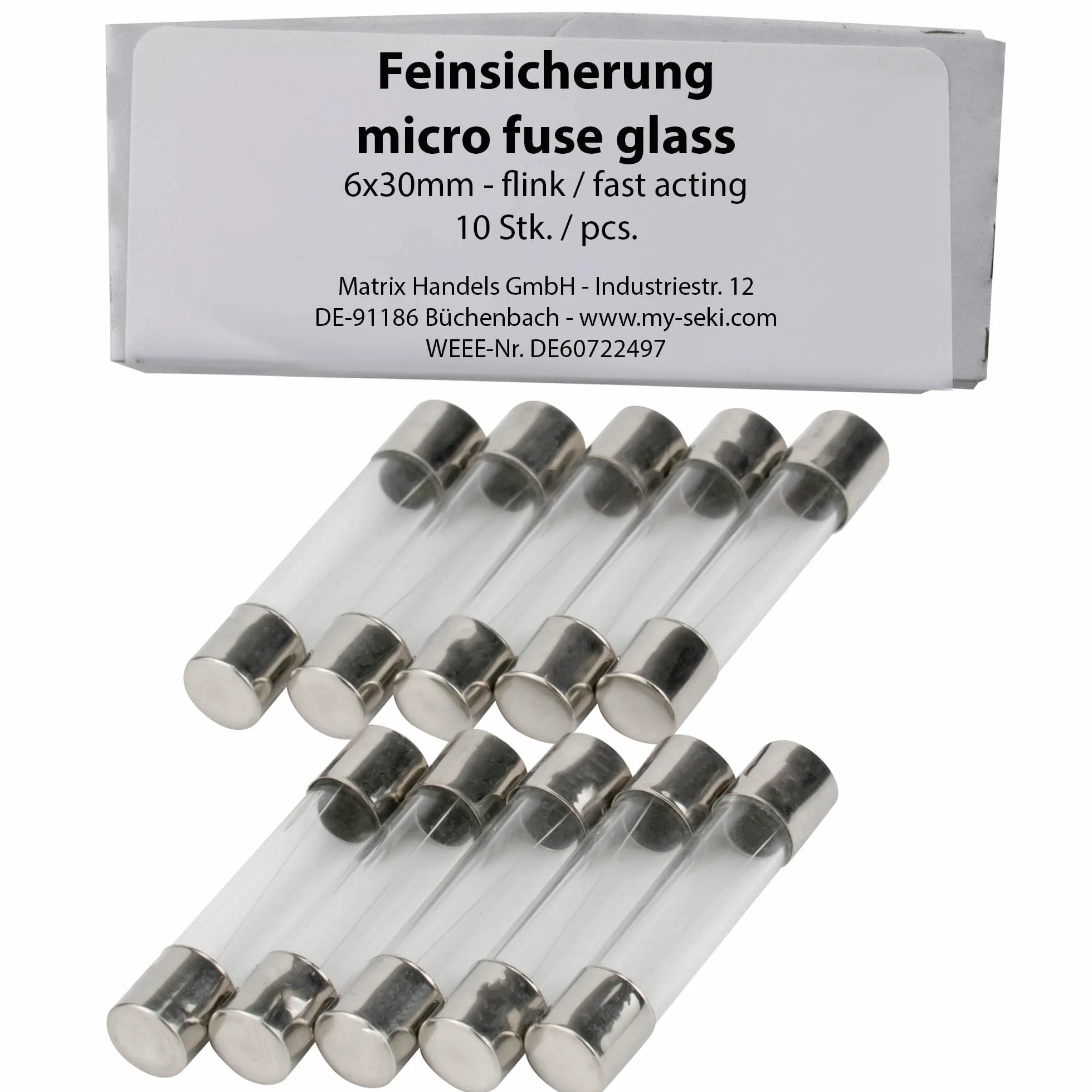SeKi bezpiecznik dokładny, 10 sztuk, 0,2 A (200 mA), 6 x 30 mm, obrotowy; bezpiecznik szklany 250 V