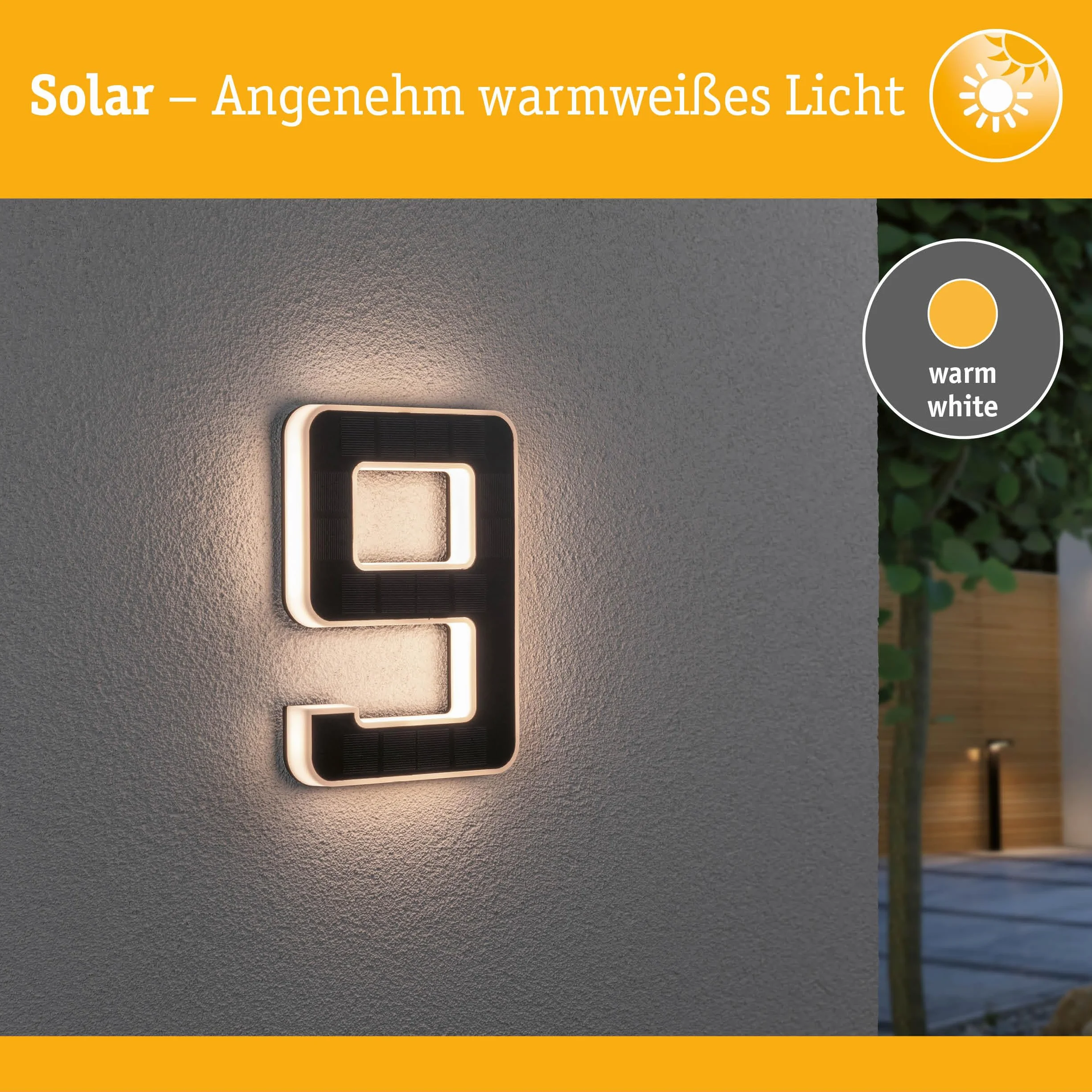 Paulmann 79850 LED solarny nr domu 9 IP44 ciepłobiały wym. akum. w kompl. opr.solarna 1x0,2 W czarna lampa solarna tw. szt.światło solarne 3000 K