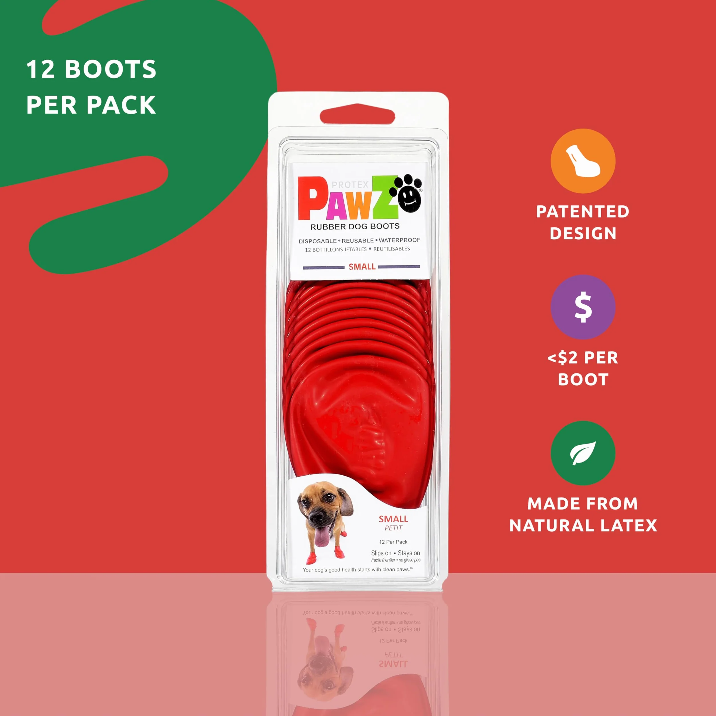 Pawz Durable All Weather Dog Boots, czerwone, małe