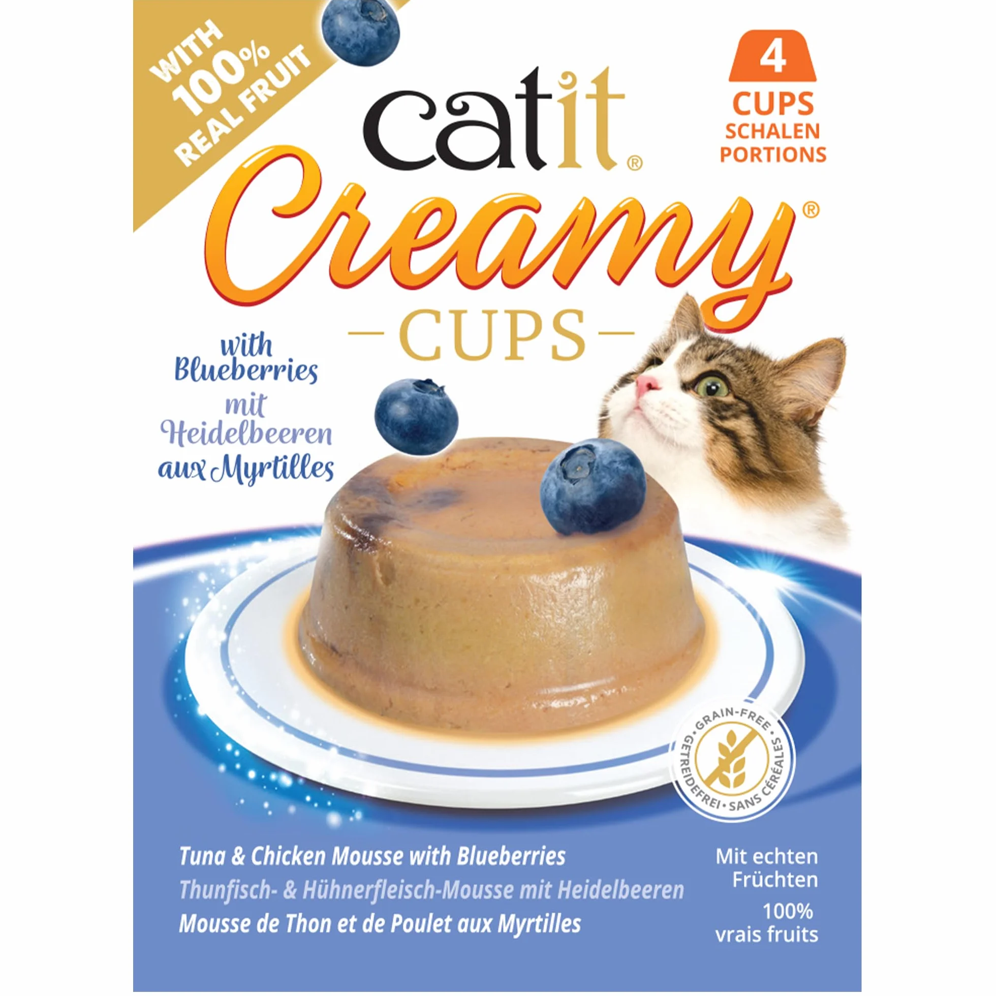 Catit Creamy Cups dla kotów, tuńczyka, kurczaka i żurawiny, 4x25g