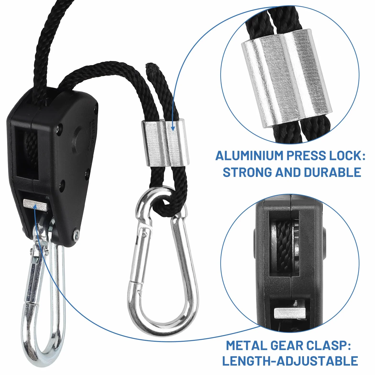 LALAGO 8 Stück Ratchet Hanger,Einstellbare Seil Seilhaken Ratsche Seilratsche 2M,1/8 Zoll Seilaufhänger Seilzugratsche Ratschenseil für Pflanzenventilator Licht Zimmerpflanzen