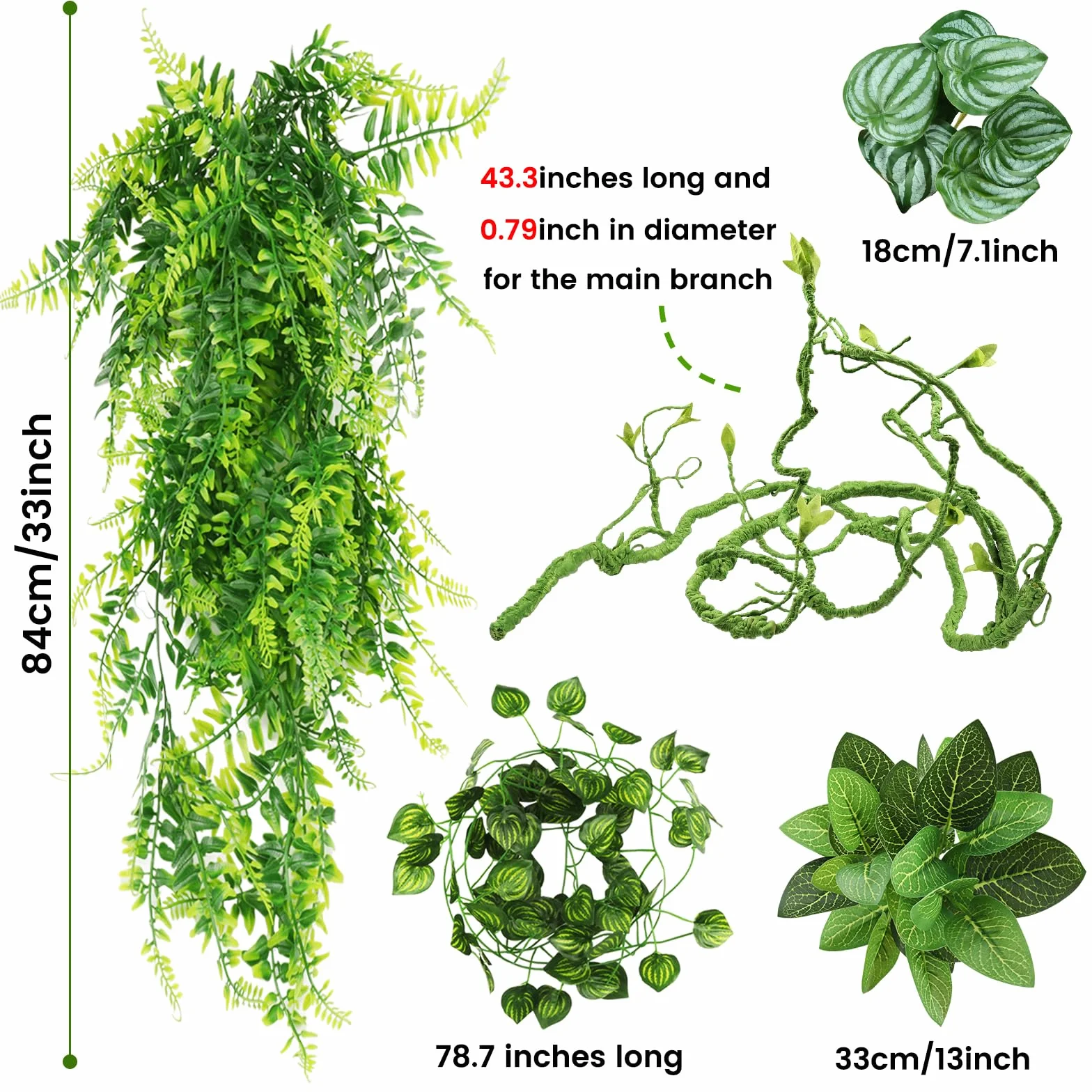 QUOZUO Brodaty smok Zbiornik Akcesoria do Zbiornika Dla Siedlisk, Wiszące Rośliny Terrarium Sztuczne Liście Gekon Lampart Akcesoria Zbiornik