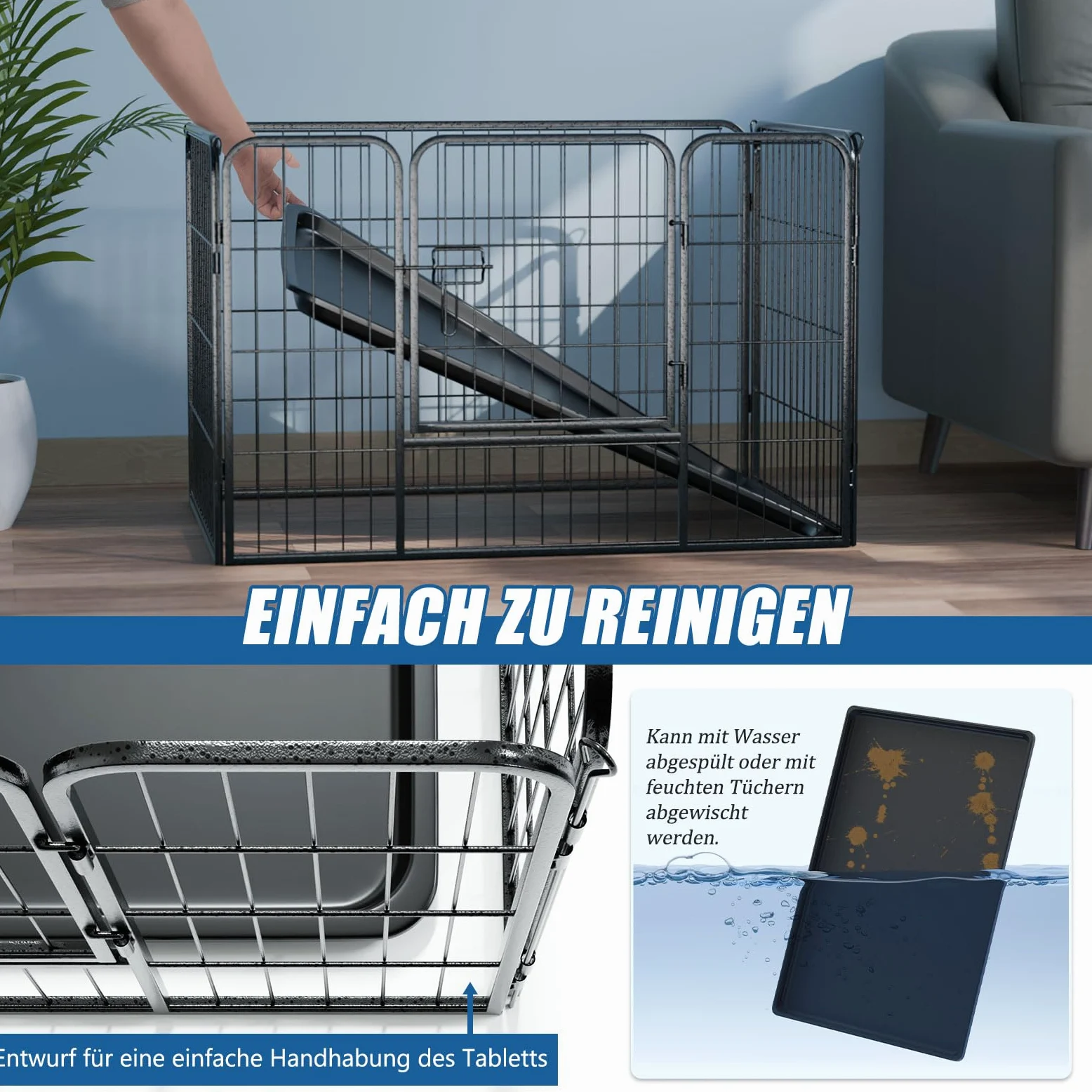 Metalowe Ogrodzenie dla Psów Składane Regulowany Kojec 4 Tablice 91×61×61cm