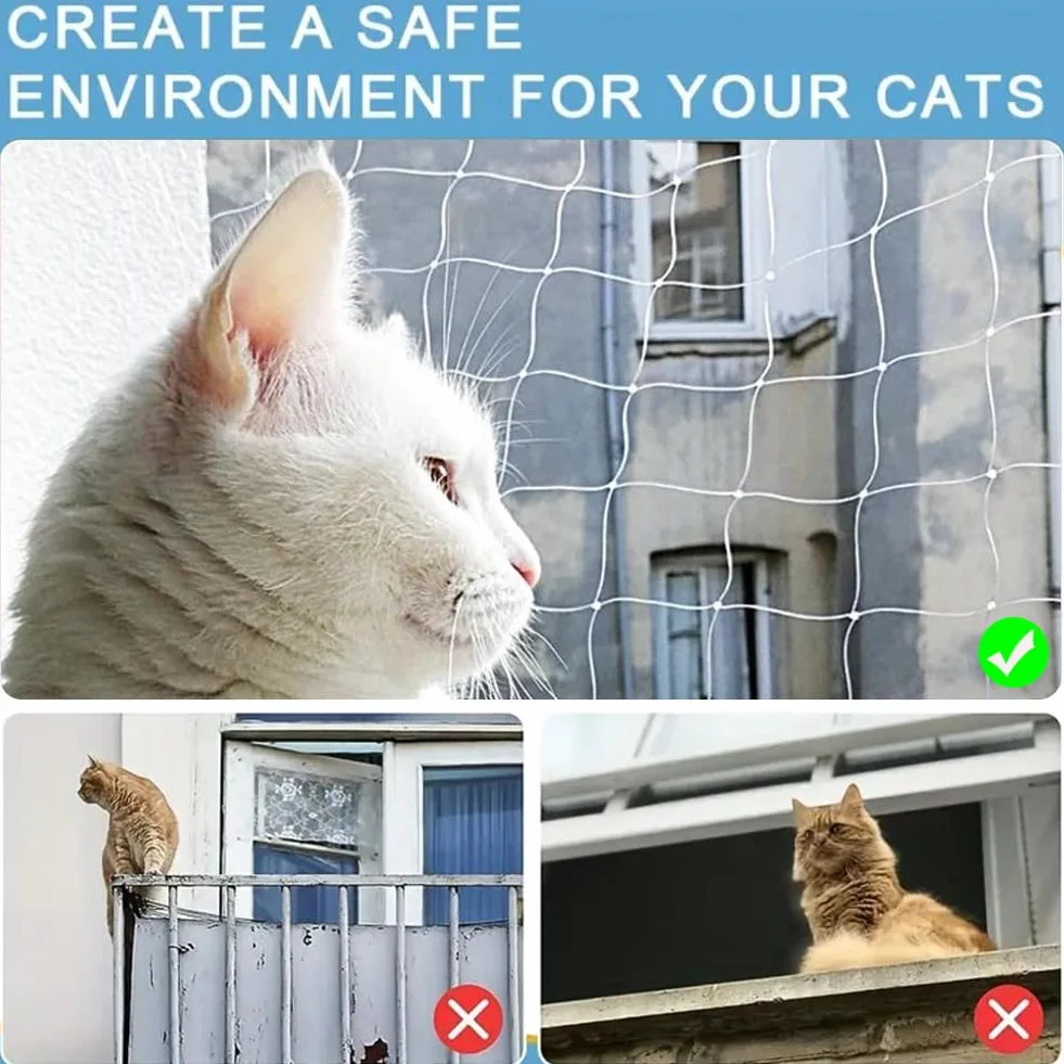 Siatka dla kota na balkon 3 x 8 m, siatka druciana, przezroczysta, wytrzymała, pogrubiona siatka ochronna dla kotów, siatka balkonowa, siatka dla zwierząt domowych do zabezpieczenia tarasów, okien