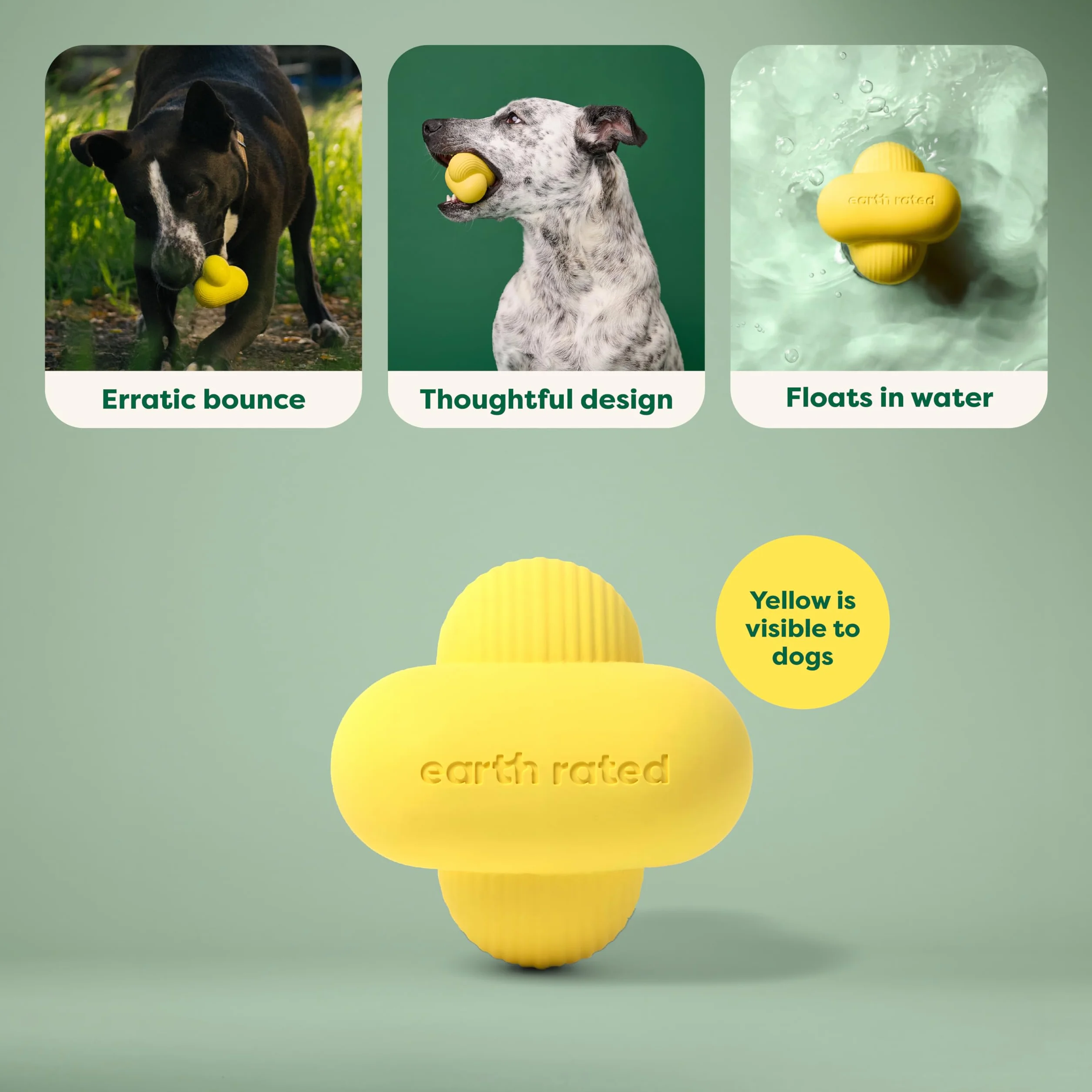 Earth Rated Piłka dla psa, interaktywna zabawka z naturalnego kauczuku, duża, żółta