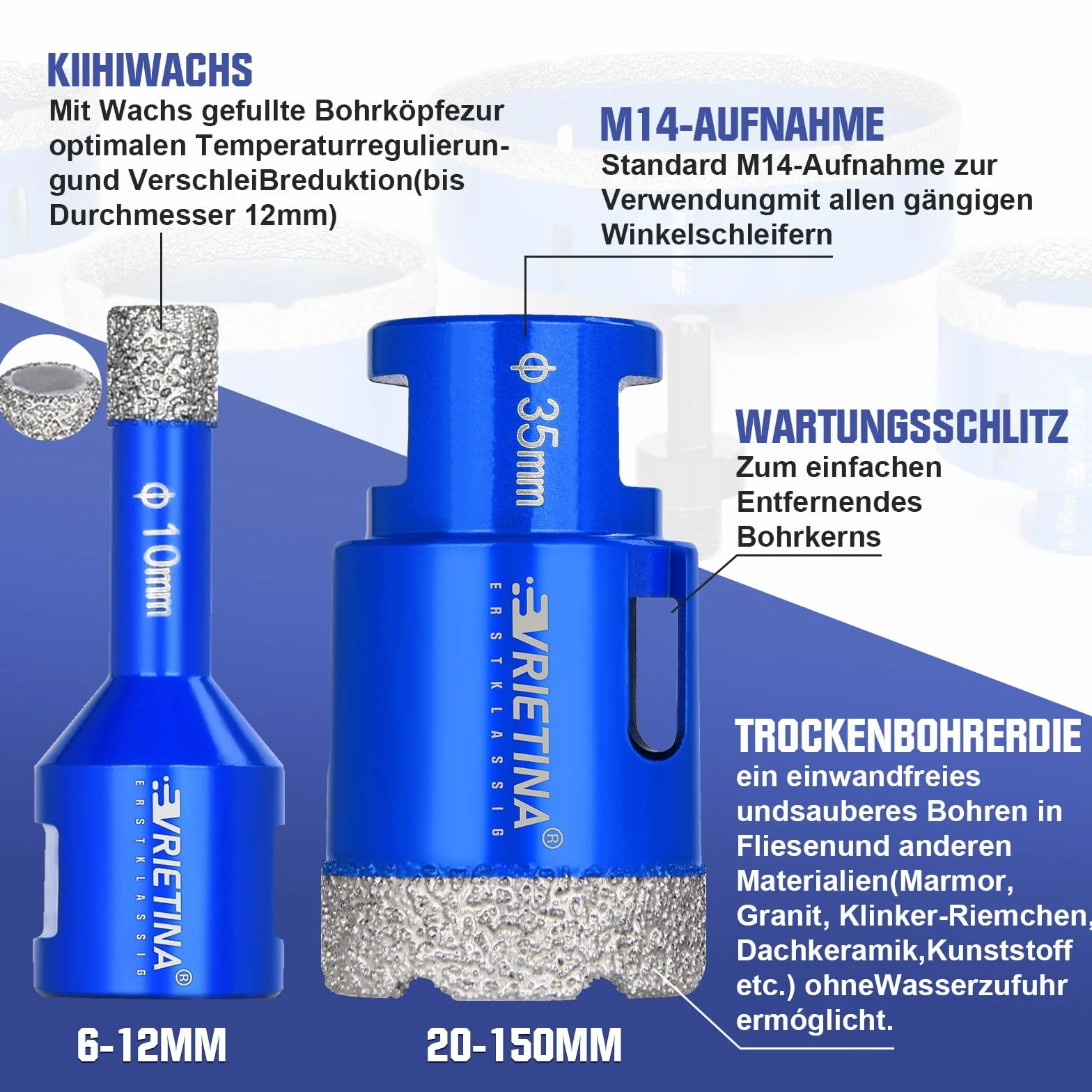 Zestaw diamentowych wierteł do płytek 25-68 mm M14 koronka wiertnicza do szlifierek kątowych