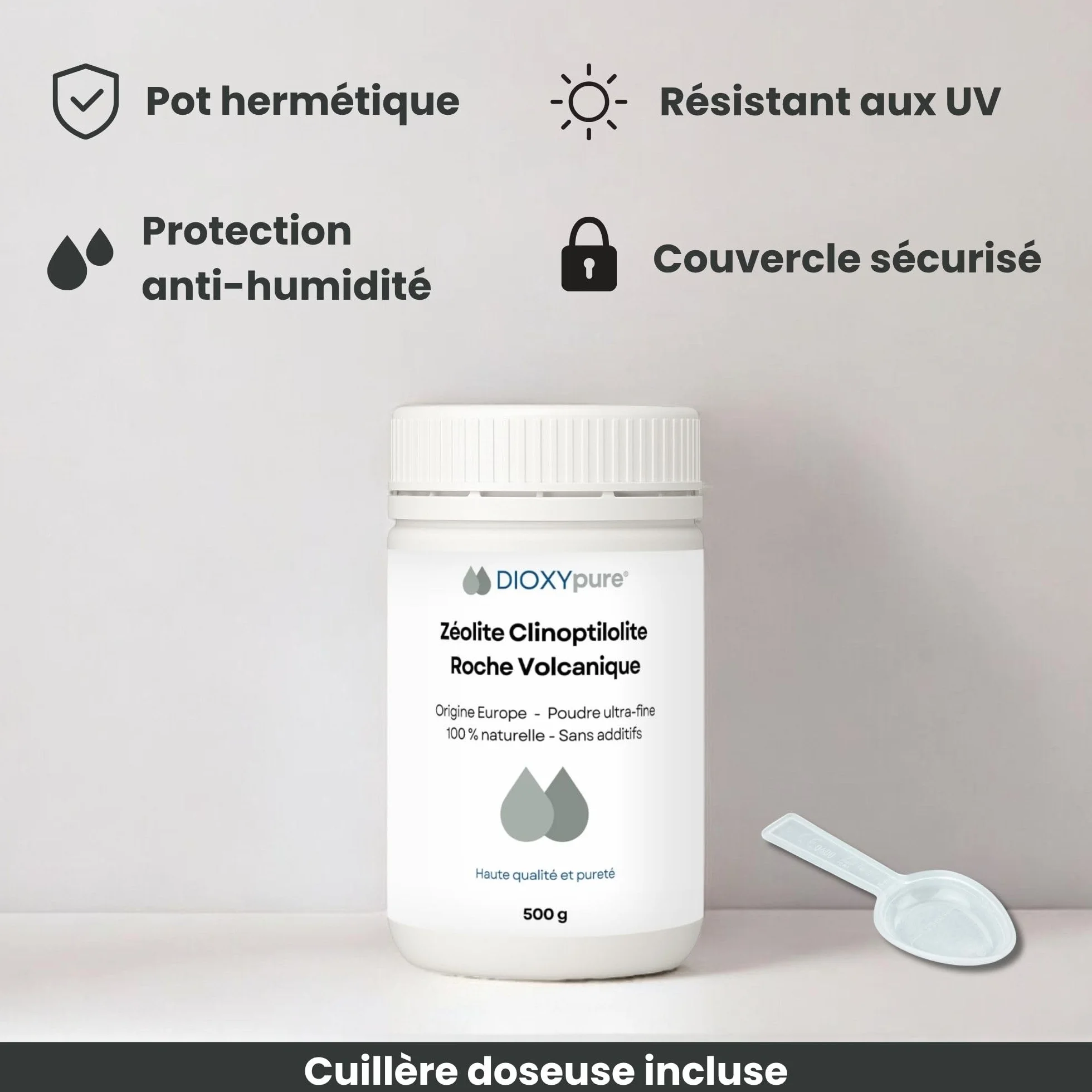 Zeolit, czysta i w 100% naturalna skała wulkaniczna, czystość 94% klinoptylolitu, pochodzenie UE, 500 g, ultra drobny proszek, bez dodatków, testowany i kontrolowany w Niemczech