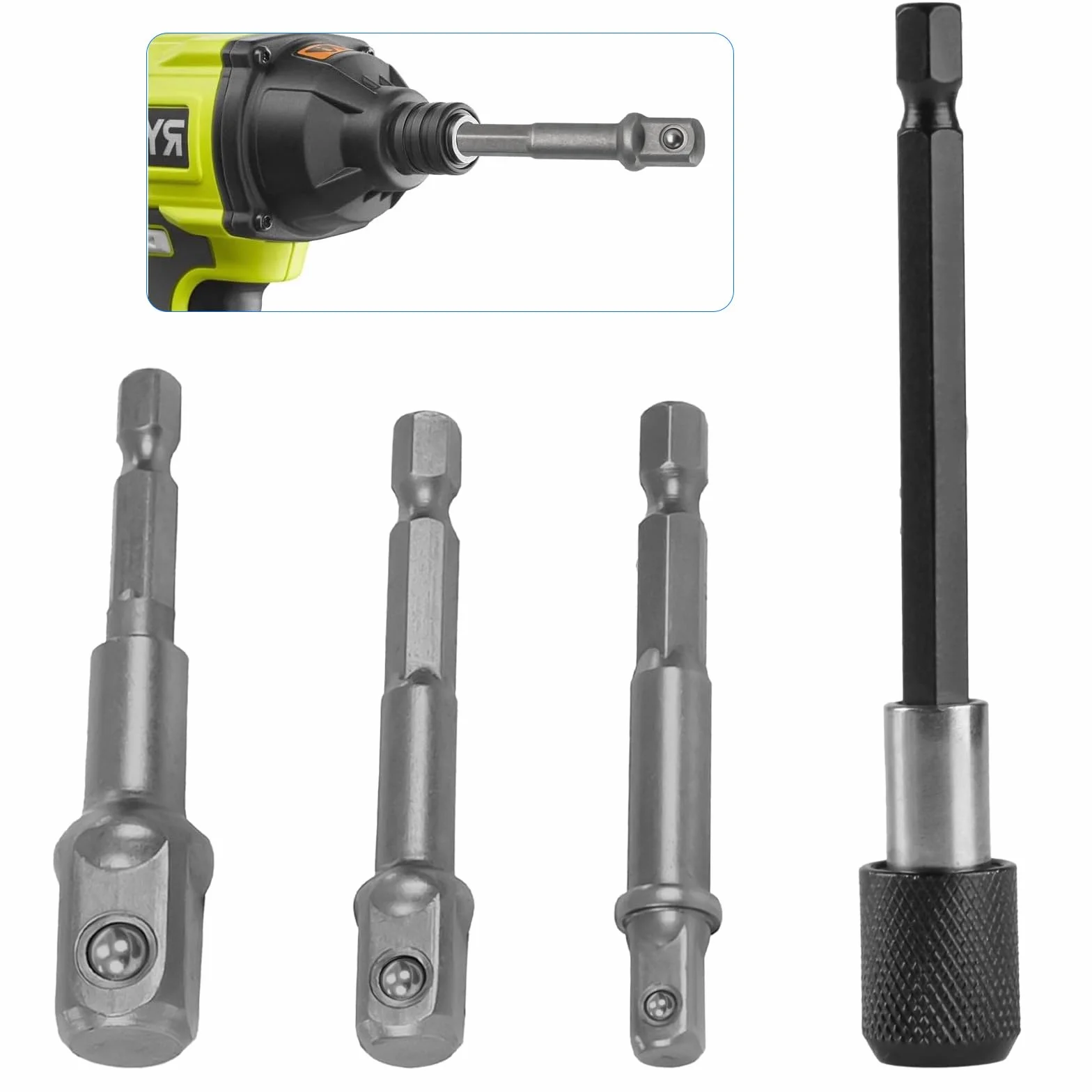 Zestaw adapterów z 3 nasadkami, sześciokątny na 1/4",1/2",3/8" Klucz do konwersji klucza nasadowego kwadratowego do wkrętarki akumulatorowej Adapter do nakrętek z przedłużką wiertła sześciokątnego 1/4