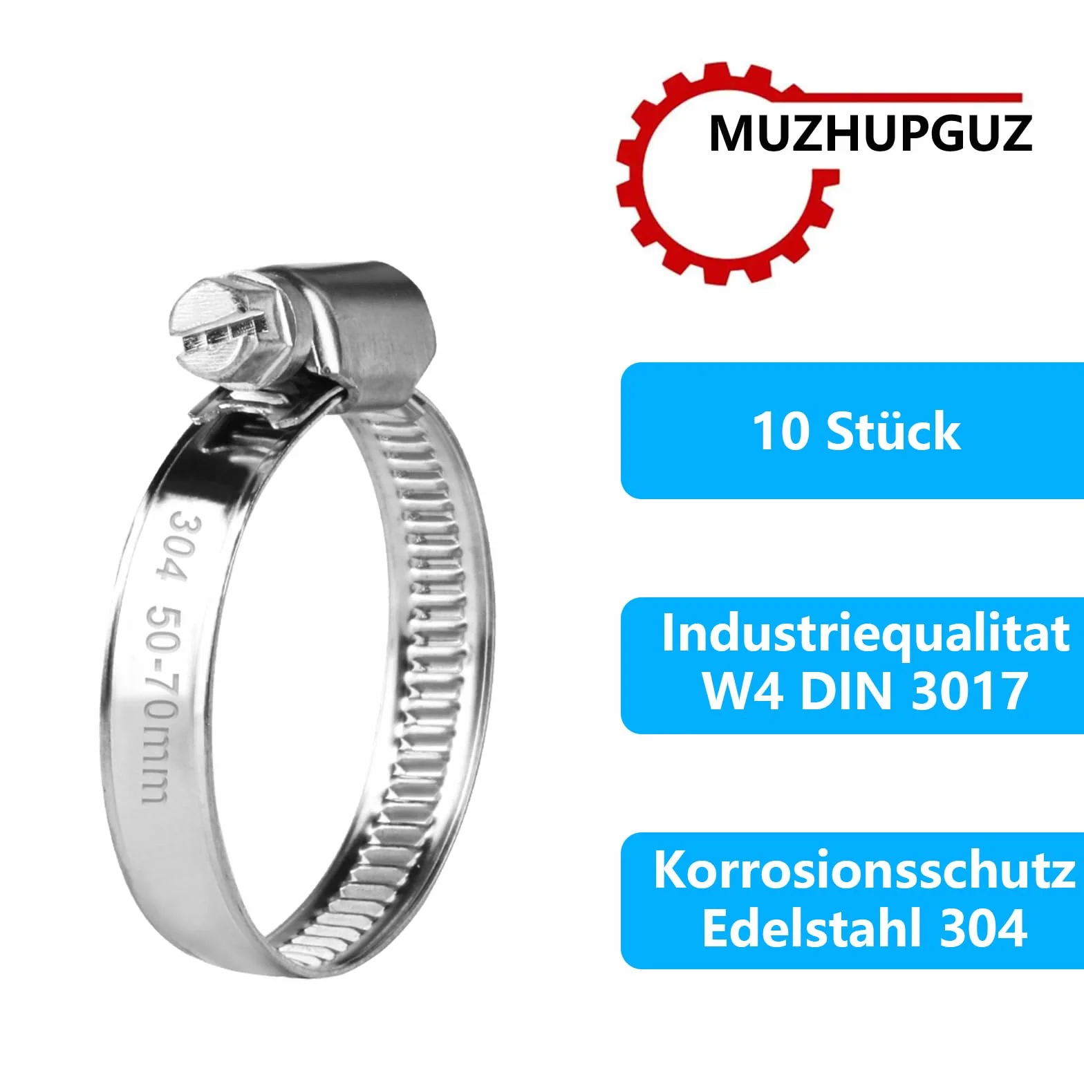 Zestaw opasek do węża ze stali nierdzewnej 304 50-70 mm