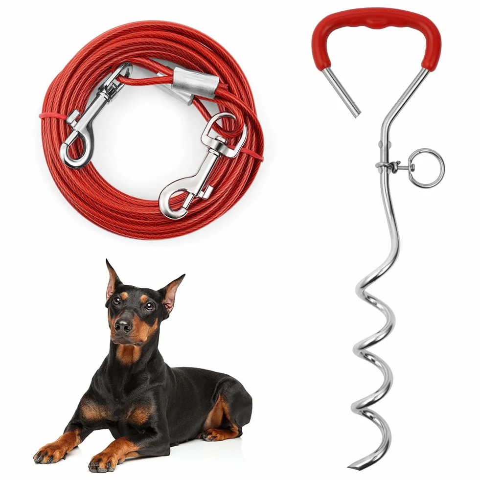 Aomig 6 m kabel do wiązania dla psa ze spiralnym kołkiem uziemiającym, wytrzymały na podwórko