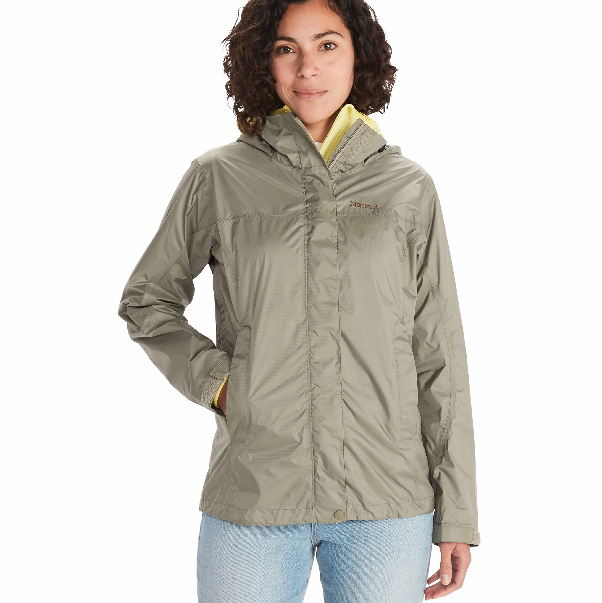 Marmot Wodoodporna kurtka przeciwdeszczowa, oddychający płaszcz przeciwdeszczowy z kapturem, lekka wiatrówka hardshell na wędrówki Kobiety Wm's PreCip Eco Jacket