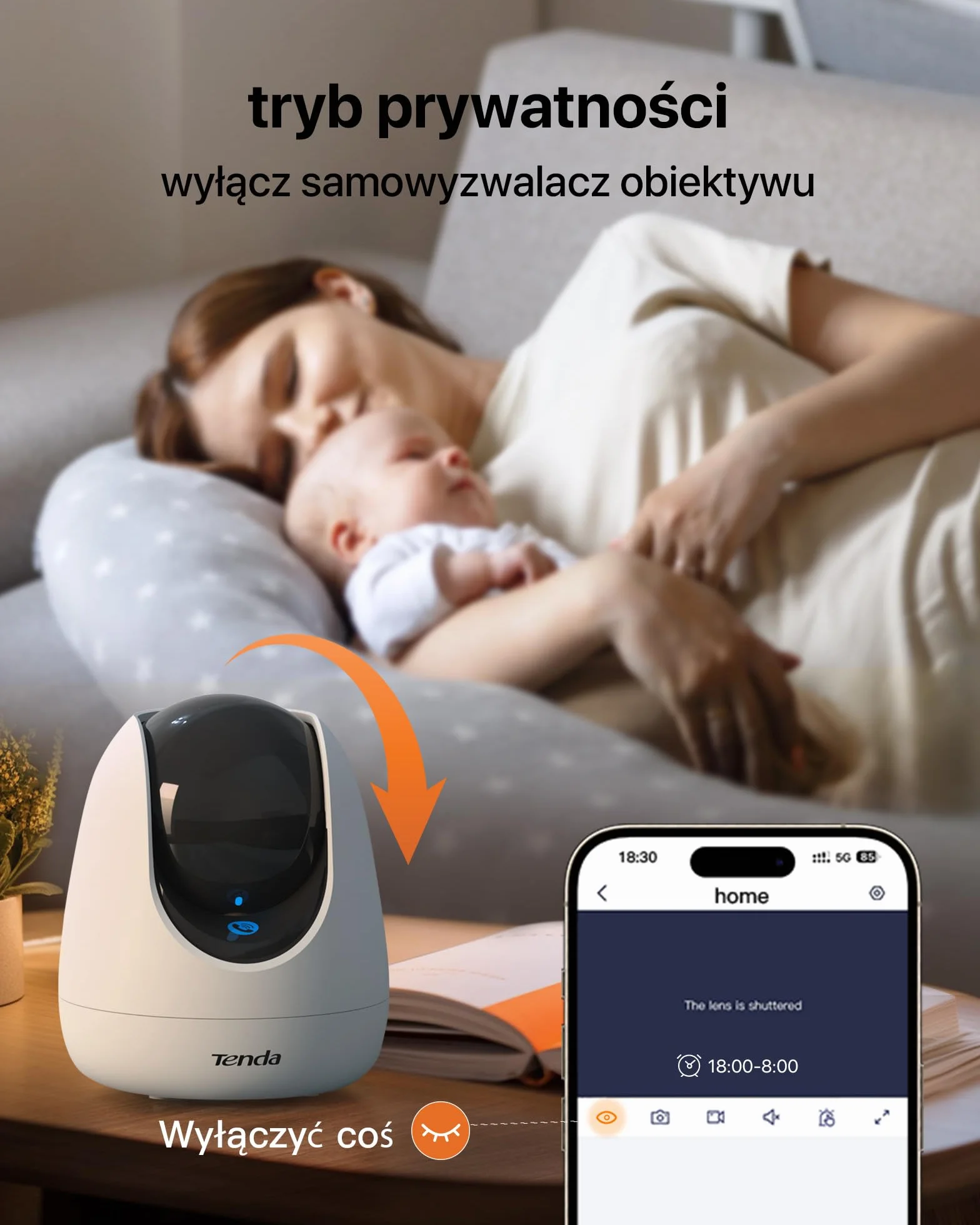 Tenda Kamera do monitoringu wewnętrznego CP7 V2.0, 360 stopni, Wi-Fi IP, 2-drożne audio, 5 MP, widoczność w nocy, alarm dźwiękowy i świetlny, śledzenie ruchu, kamera dla zwierząt domowych, kamera dla