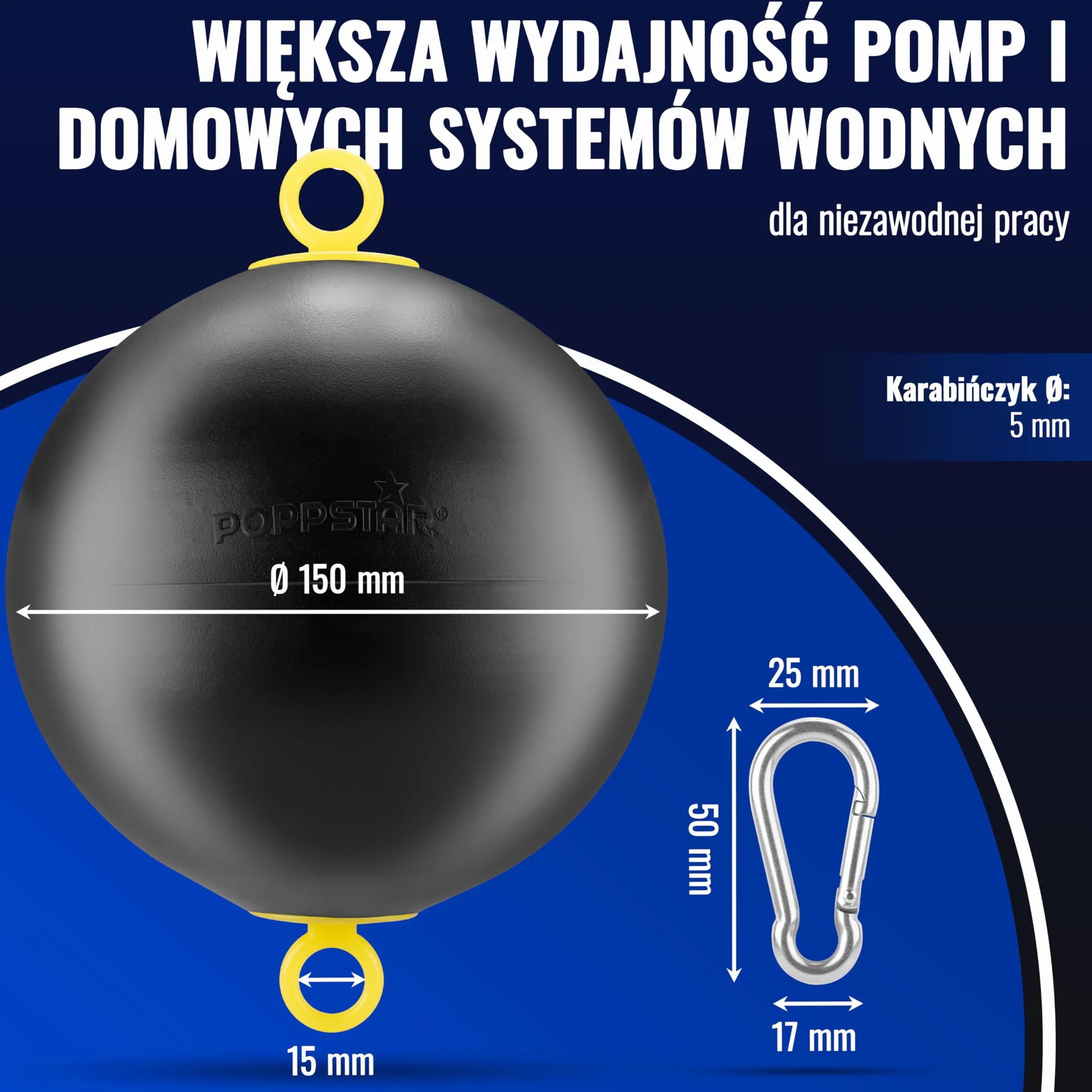 Poppstar zestaw do odsysania pływak 6" z karabinkiem 5x50mm