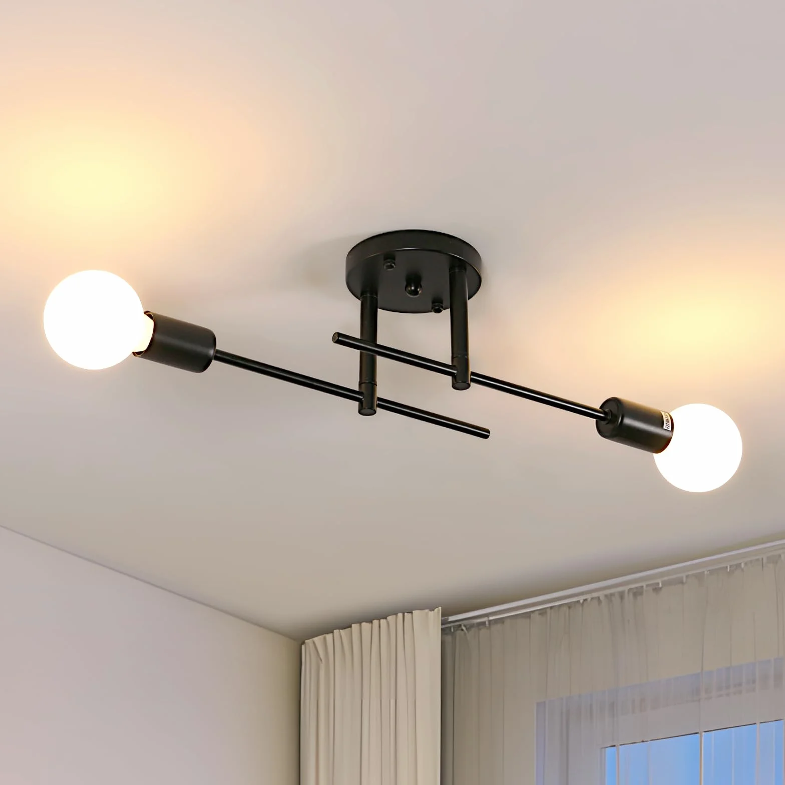 Riserva Nowoczesna lampa sufitowa, E27 Sputnik lampa sufitowa regulowana półwpuszczana, 2-światłowy żyrandol czarny do salonu, korytarza, sypialni, jadalni, kawiarni, hotelu