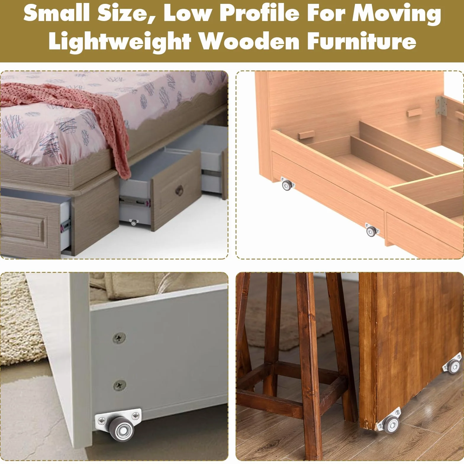 ElevateTech Małe kółka skrętne 3,2 cm, montowane z boku, 4 sztuki, płaskie, mini kółka obrotowe ze stali nierdzewnej, nadają się do biura, mebli kuchennych, stołów, szuflad, wózków, szafek i półek