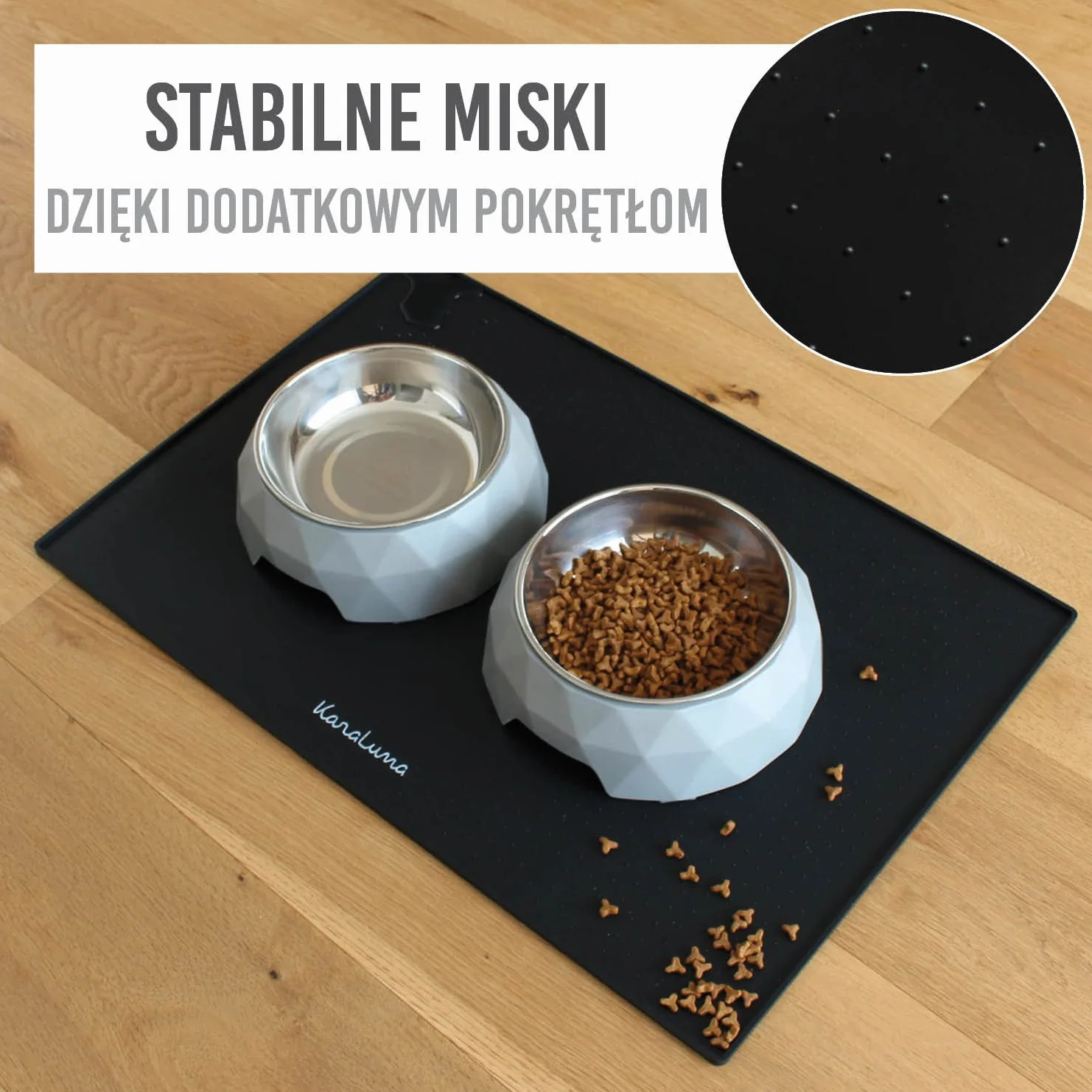 Silikonowa Podkładka Premium 48 x 30 cm Czarna Mata na Karmę dla Kota i Psa Pod Ekspres do Kawy