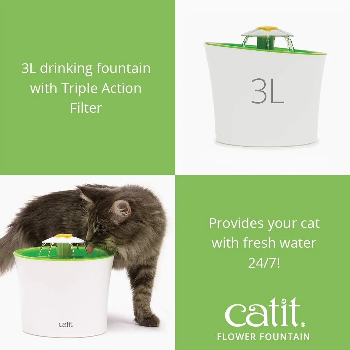 Catit Flower Fontanna do Picia 3 l Biały Zielony
