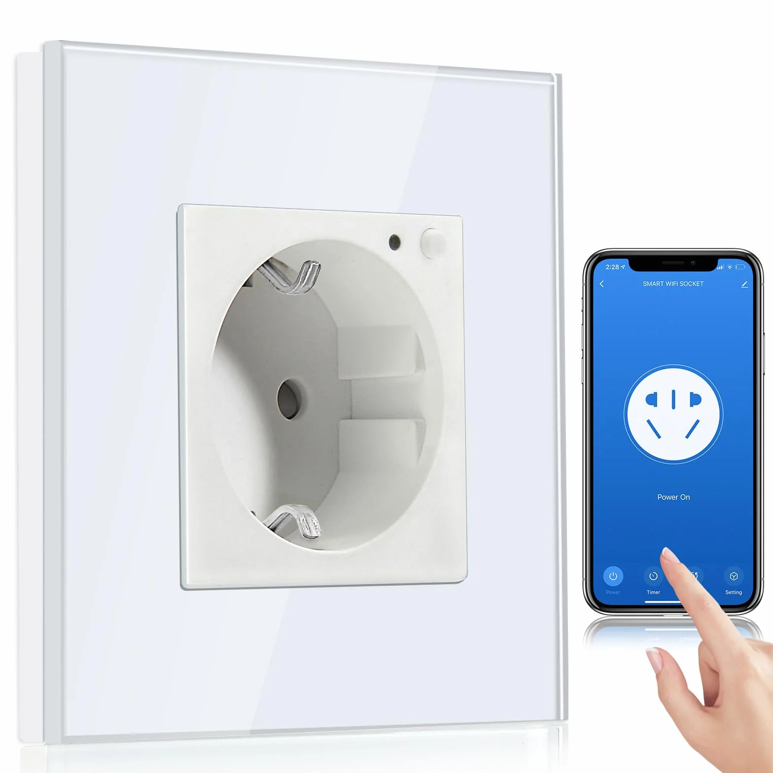 BSEED Inteligentne gniazdko Wi-Fi, współpracuje z Amazon Alexa, Google Home, funkcja timera i sterowanie za pomocą aplikacji, podtynkowe inteligentne gniazdko Wnad, 1 gniazdo Schuko, białe na tylko