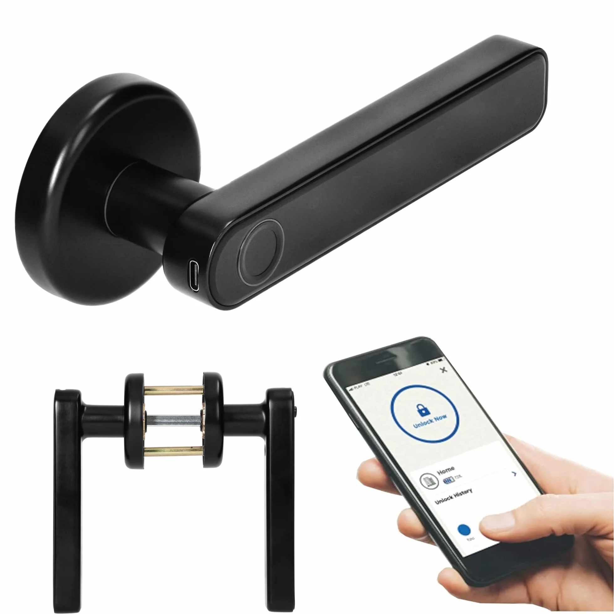 Klamka Szyfrowa z Klawiaturą - Inteligentny Zamek do Drzwi - Bluetooth 5.0/Kod/Odcisk palca Aplikacja Tuya Smart Zasilanie 4 baterie AAA Grubość drzwi:42-54mm IP20 Kolor Czarny