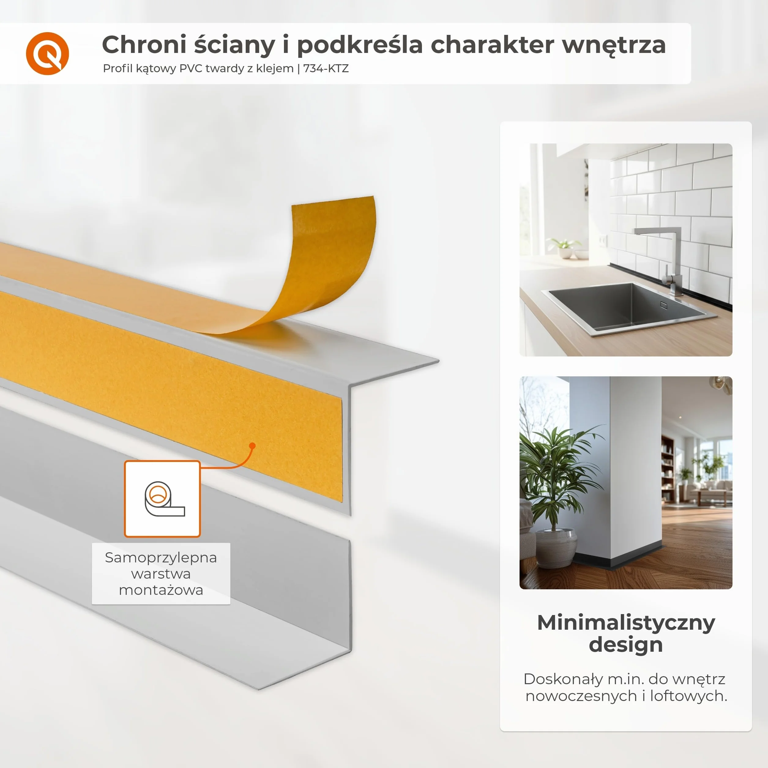 Kątownik PVC 15x15 mm samoprzylepny biały 150 cm