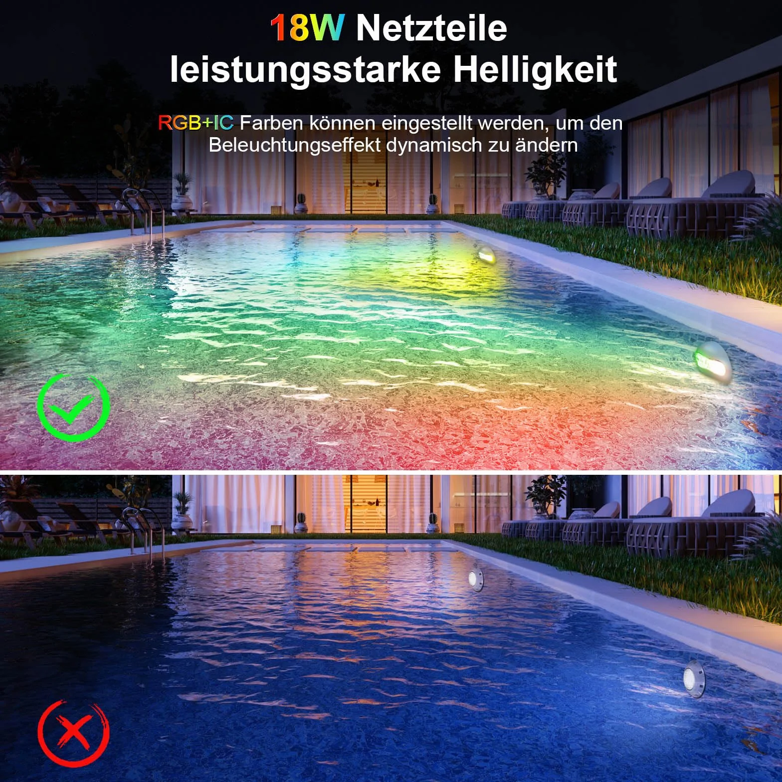 Wifi Intelligence RGB+IC 15 W LED Światło basenowe z pilotem, podwodne, tryb muzyczny, współpracuje z asystentem Google Home/Alexa, DC5V IP68 z kablem 5M