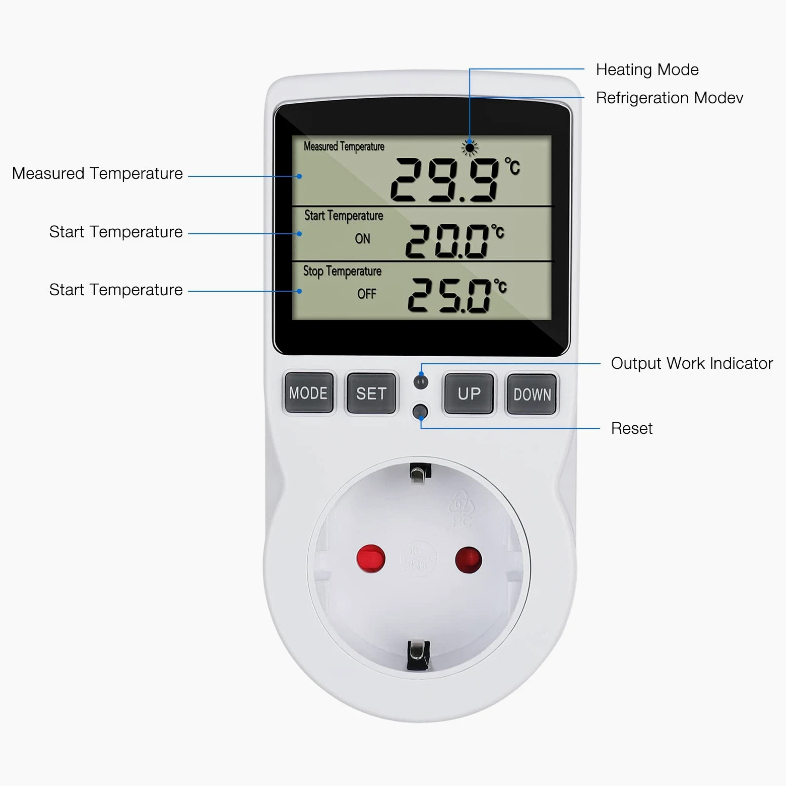 Cyfrowy termostat gniazdko elektryczne 230 V z czujnikiem i timerem do szklarni terrarium akwarium