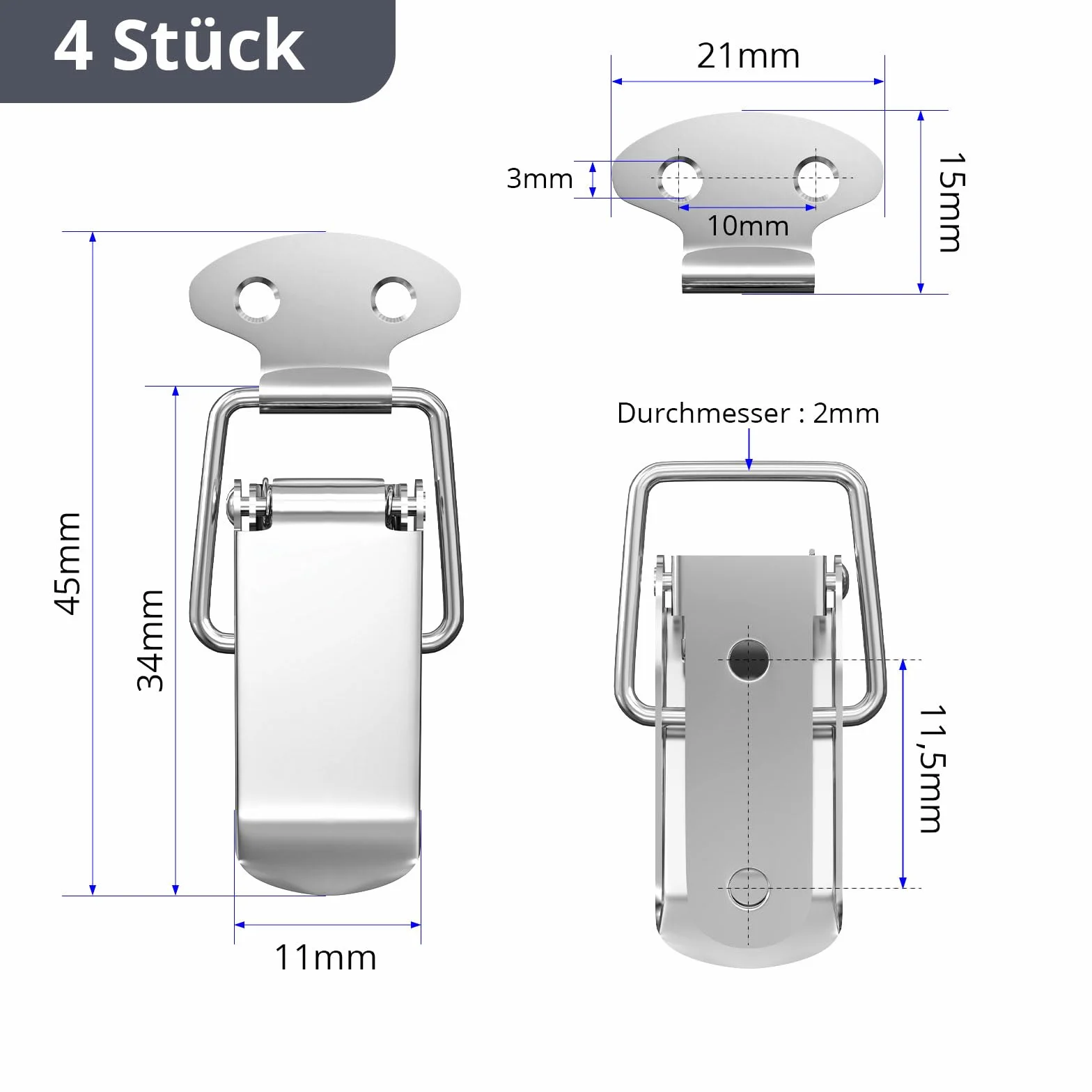 Zamknięcie zaciskowe stal nierdzewna 34 mm 4 sztuki ze śrubami 16 sztuk do skrzynki narzędziowej