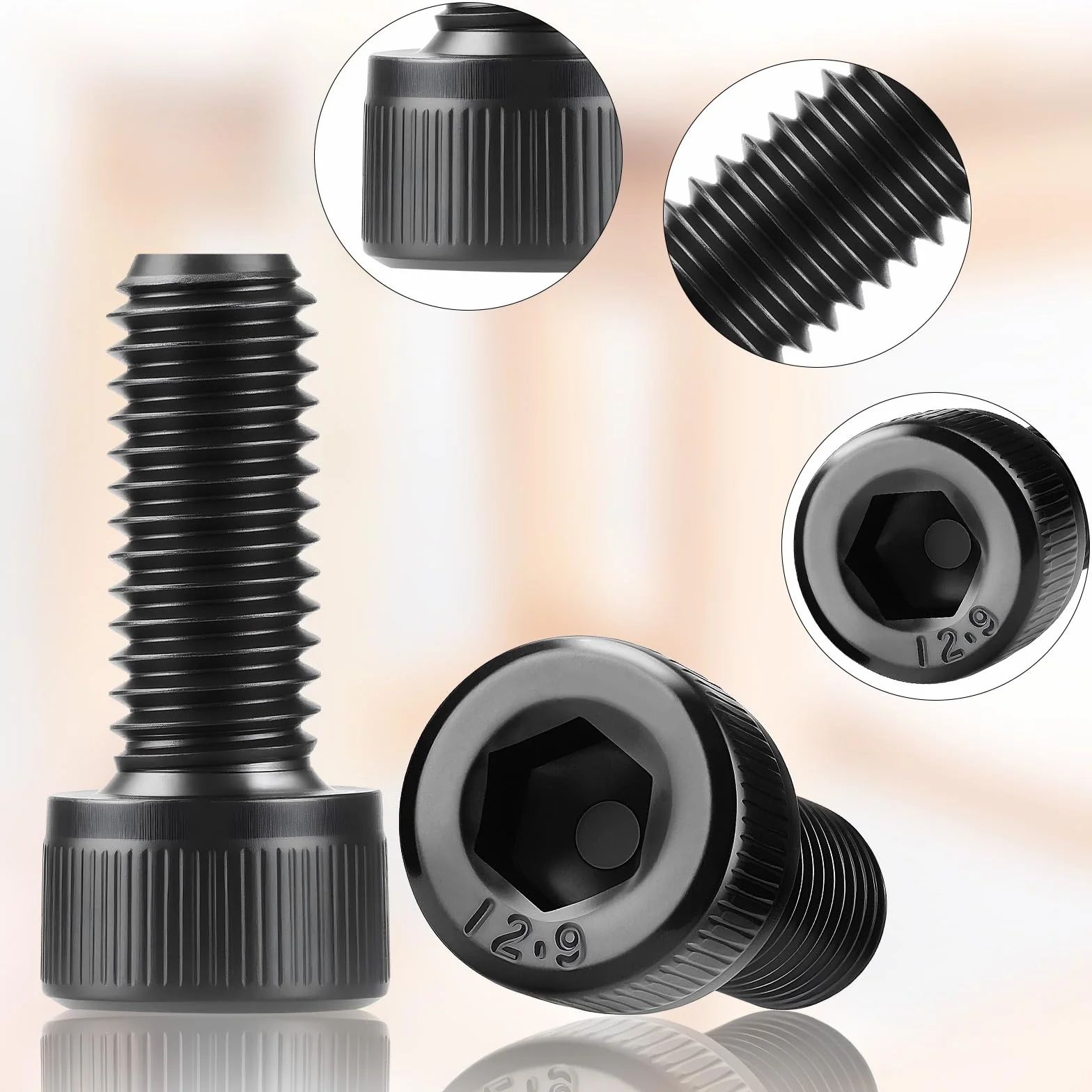 Śruby M3x12 mm, czarne, 60 sztuk, śruby cylindryczne M3, sześciokąt wewnętrzny DIN 912, śruby z łbem cylindrycznym, stal węglowa, śruby sześciokątne, pełny gwint, śruby imbusowe do maszyn