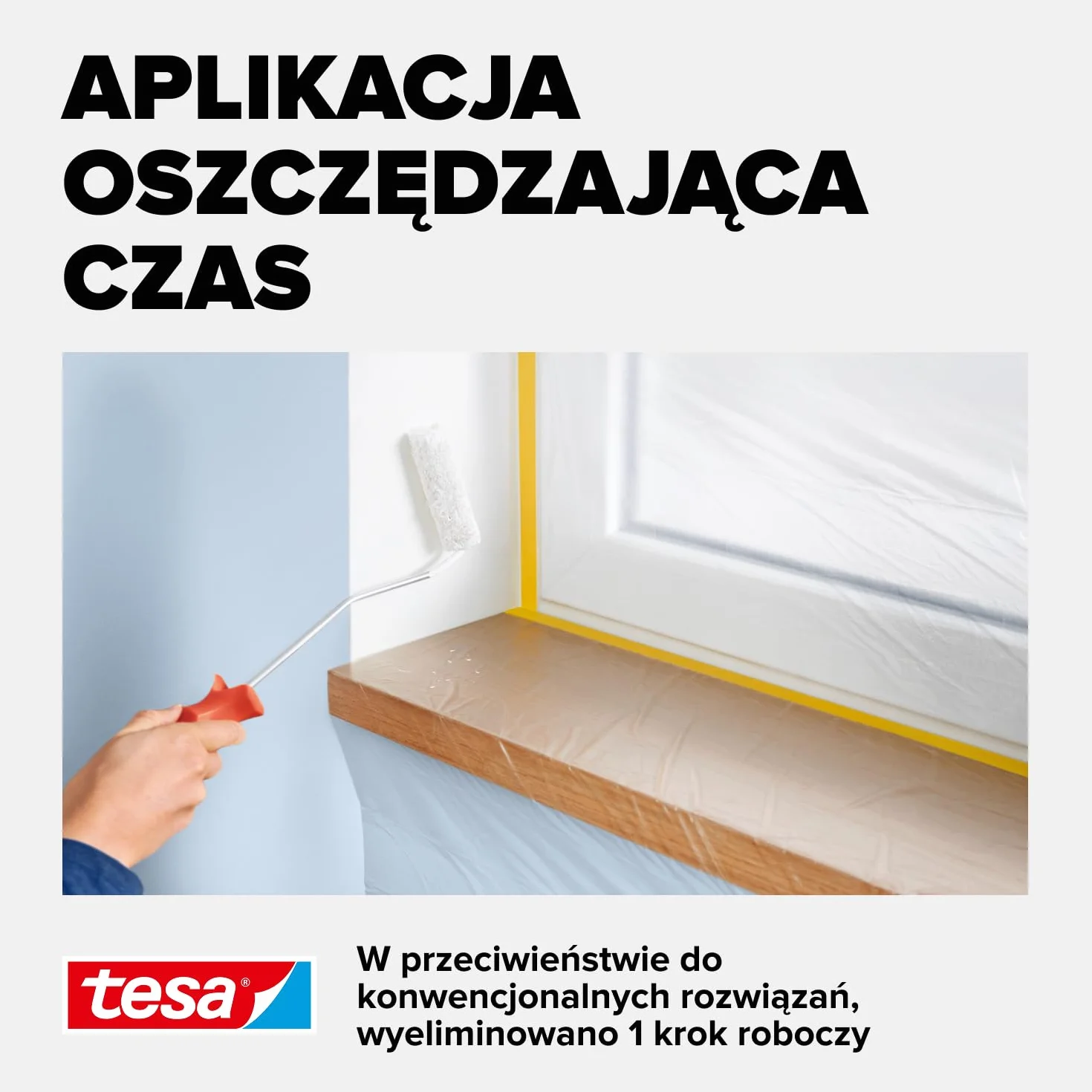 tesa Easy Cover Perfect+ Wkład M - folia malarska 2w1 z taśmą malarską washi - do maskowania i ochrony podczas malowania - 33m x 55cm
