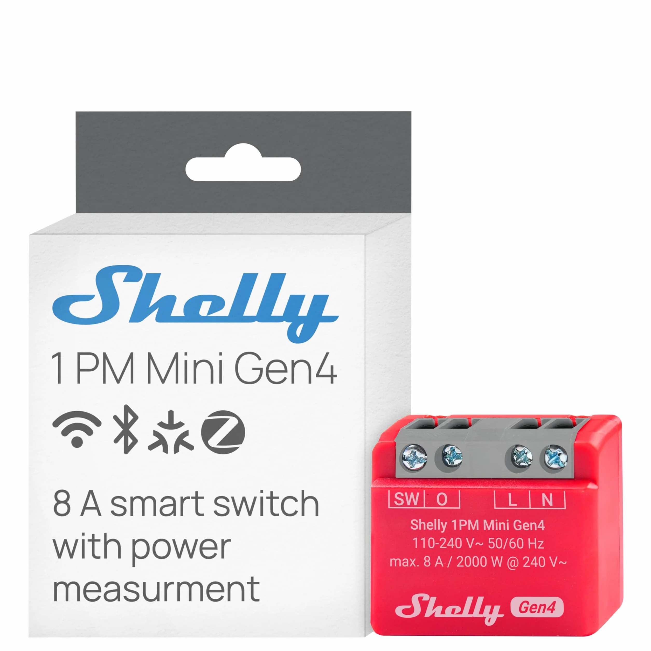 Shelly 1PM Mini Gen4 - Inteligentny przełącznik przekaźnikowy z Bluetooth i Zigbee, 1 kanał, 8 A, pomiar mocy, automatyka domowa, zdalne sterowanie, bez koncentratora, Alexa i Google