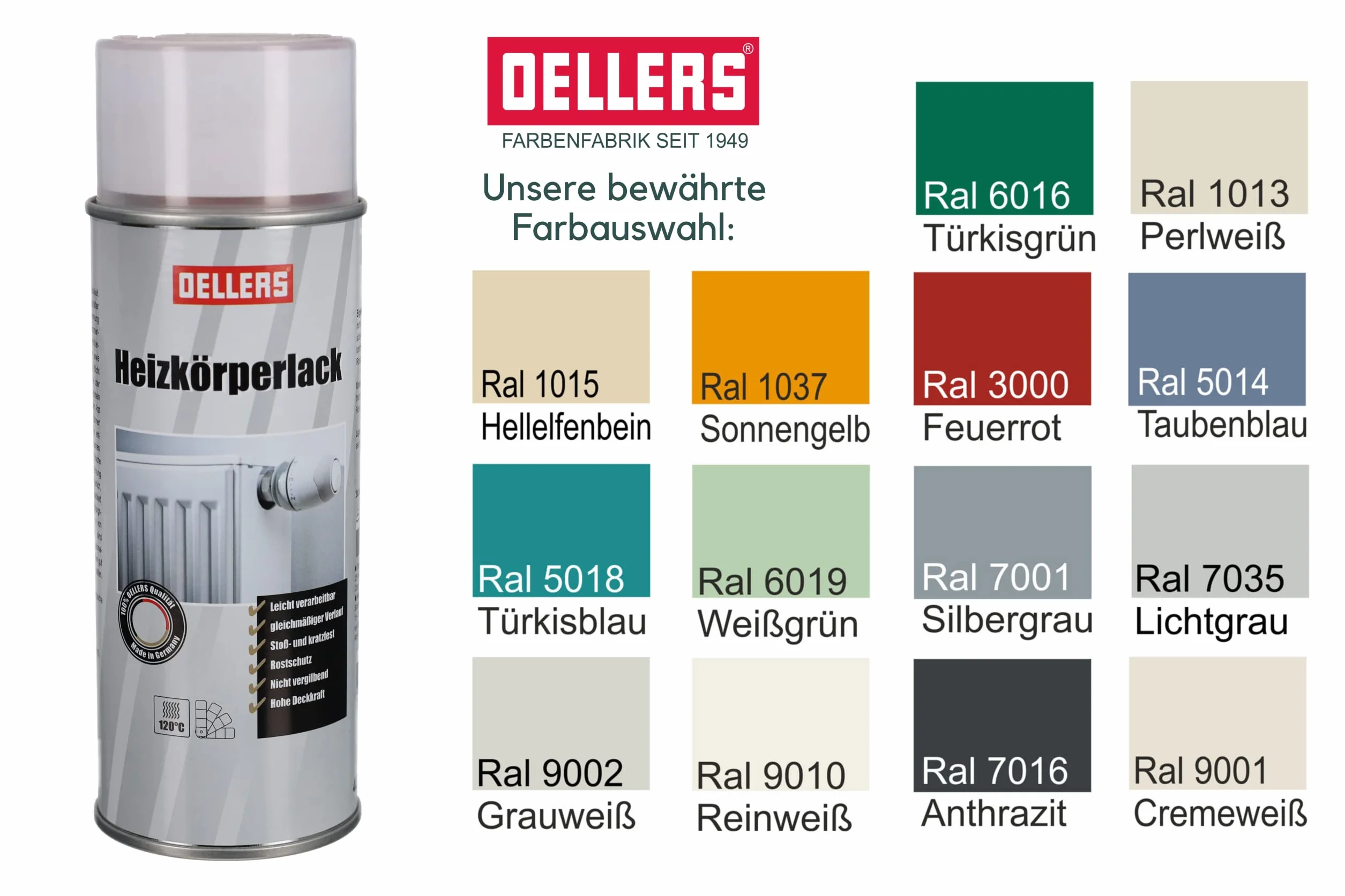 OELLERS Lakier do grzejników w sprayu 400 ml RAL 9010 Czysty biały odporny na temperaturę zarysowania ścieranie