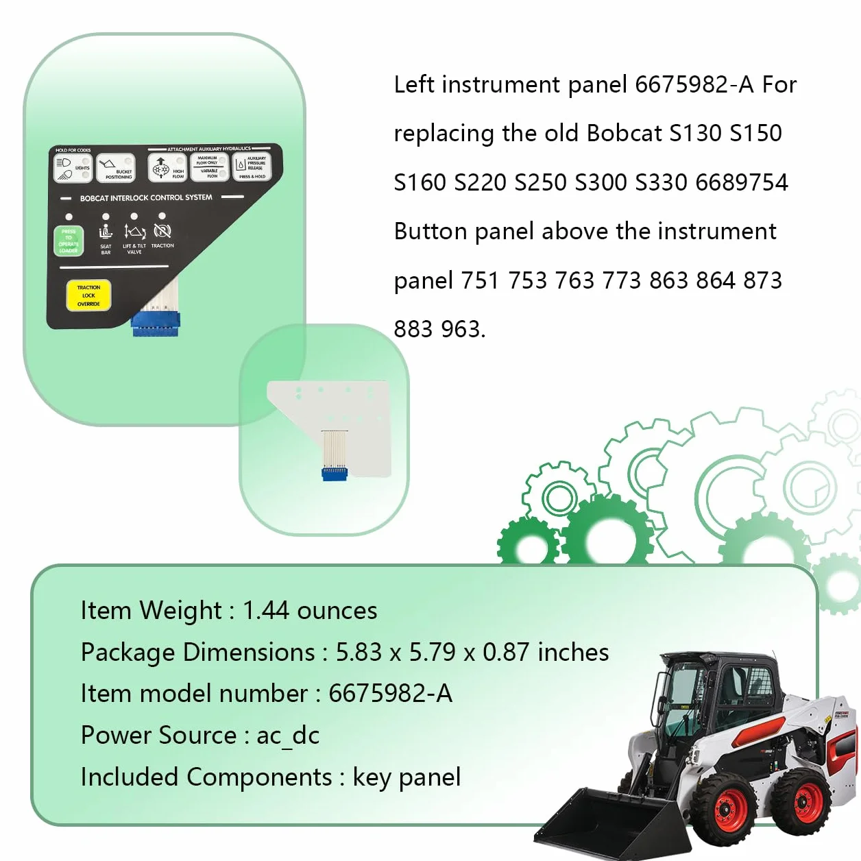 Lewy panel przyrządów 6675982-A Do wymiany starego Bobcat S130 S50 S160 S220 S250 S300 S330 6689754 Panel przycisków nad tablicą rozdzielczą 751 753 763 773 863 864 873 883 9 63