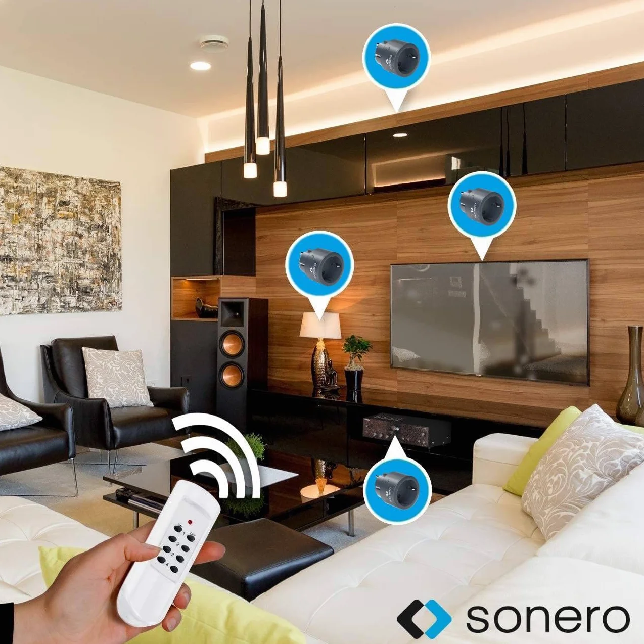 sonero, zestaw z bezprzewodowymi gniazdami 2300 W | 4 x gniazdo do pilota | 1 x pilot zdalnego sterowania, antracyt