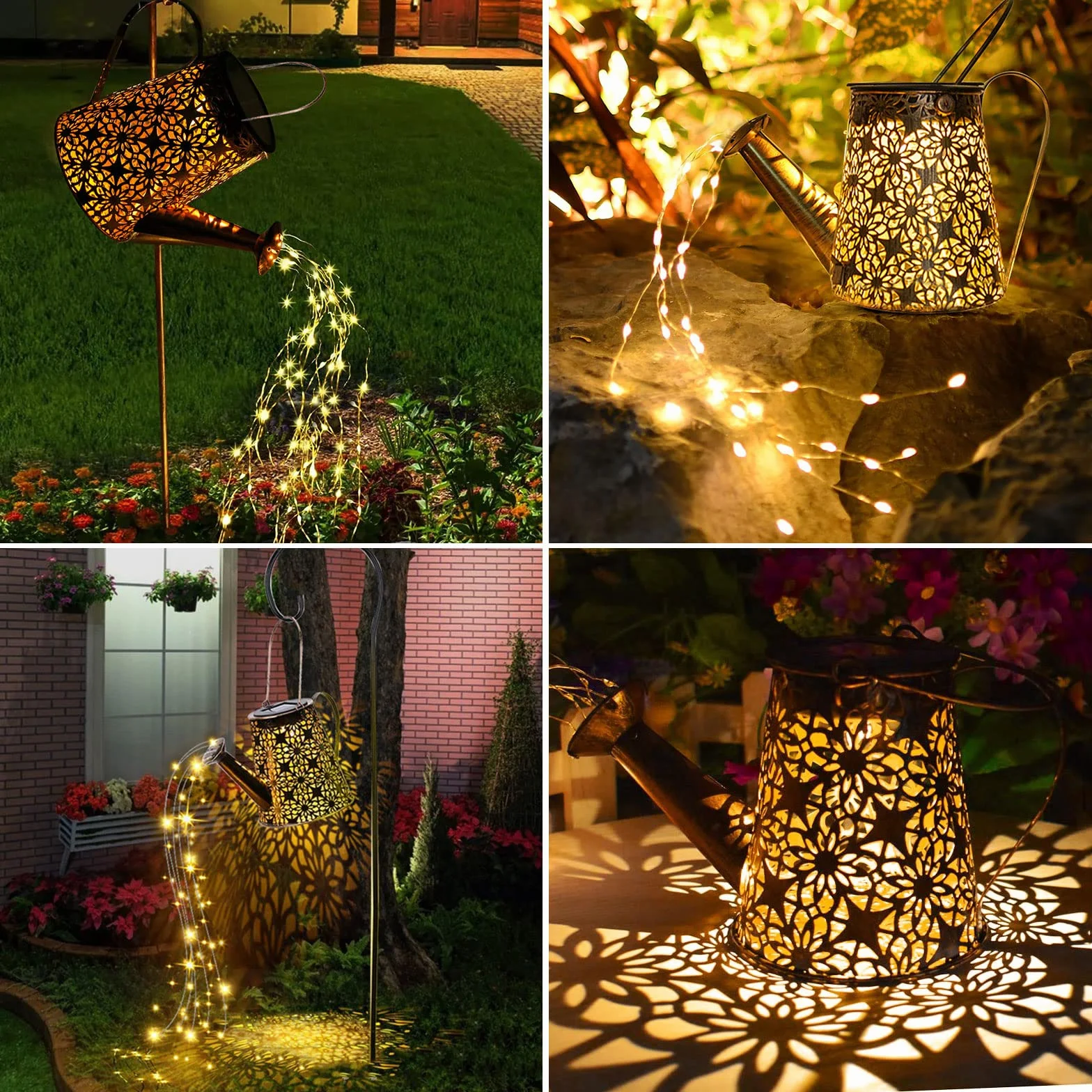 GuKKK Solarna konewka z łańcuchem świetlnym, zewnętrzna lampa solarna LED, IP65, z haczykiem, oświetlenie ogrodowe imitujące podlewanie, do ścieżki ogrodowej na dziedzińcu balkonowym, gwiazda