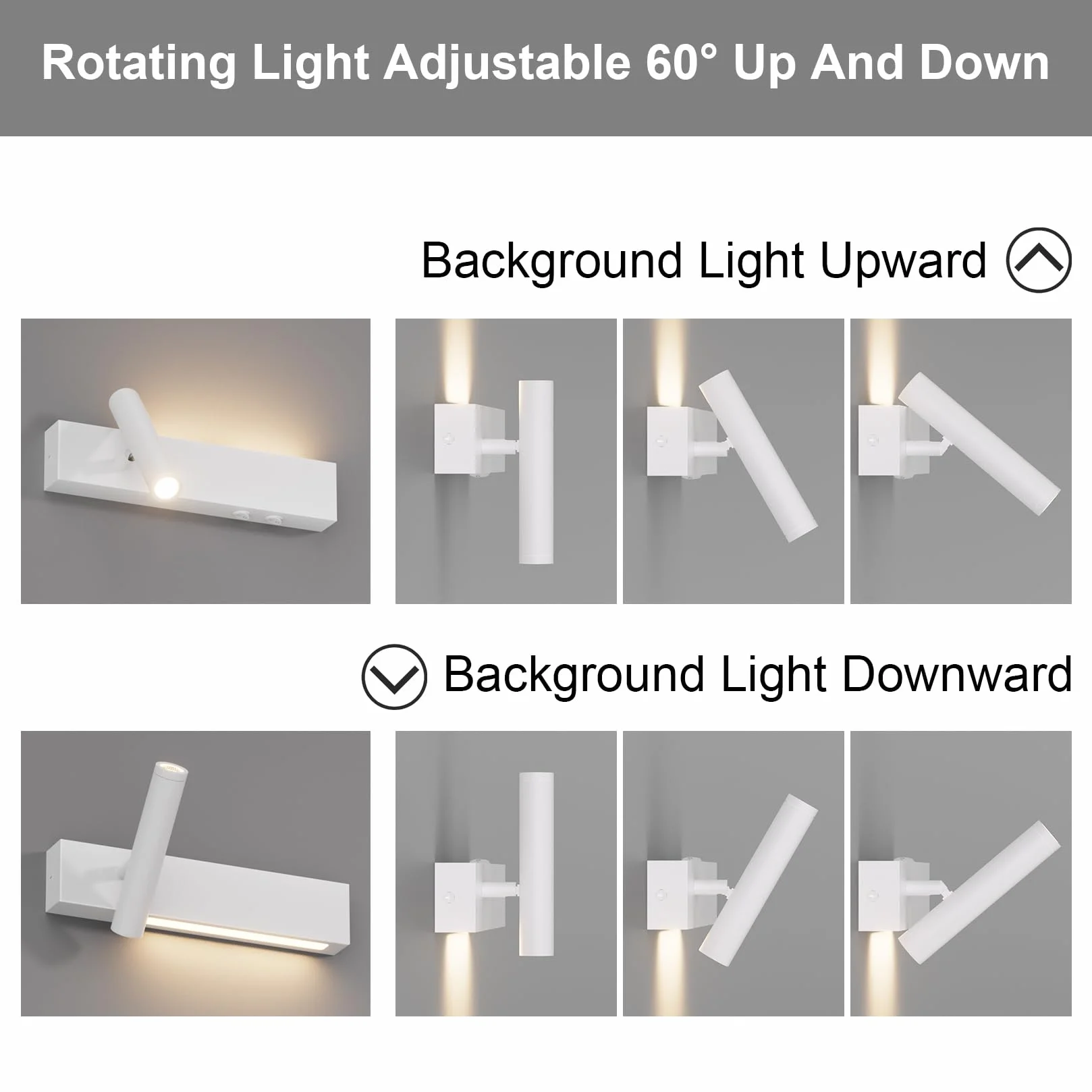 Klighten Lampa ścienna LED, 2 sztuki, 3 W + 3 W, 2-punktowa, 3000 K, z 2 przełącznikami, okrągły reflektor ścienny, obracany o 330°/regulowany o 60°, do salonu, aluminium, ciepła biel, biały