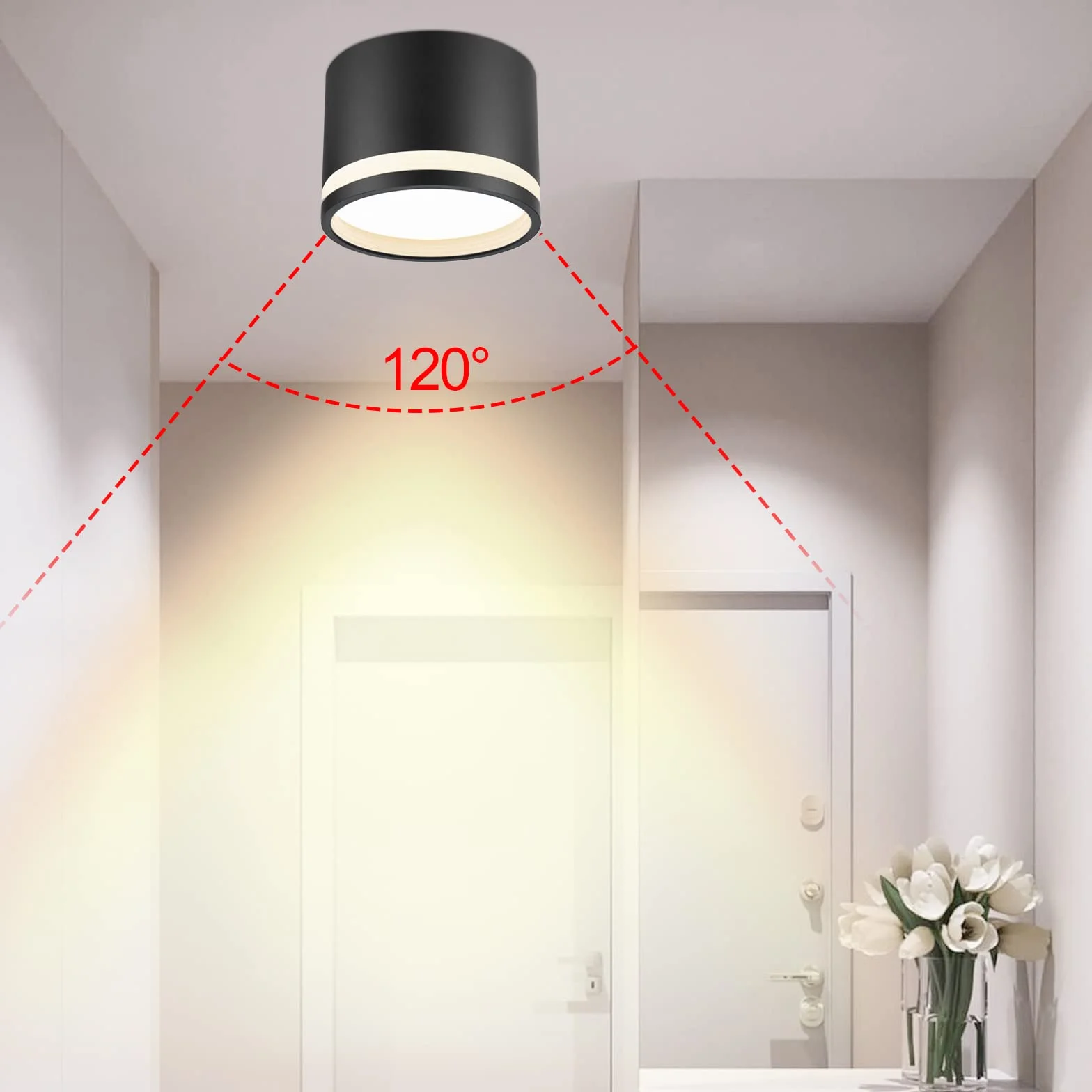 KYOTECH Czarny reflektor sufitowy LED Ø84x67mm z wymienną żarówką 6W GX53 - Ciepła biel 3000K 550LM Wewnętrzna lampa sufitowa z akrylowym pierścieniem