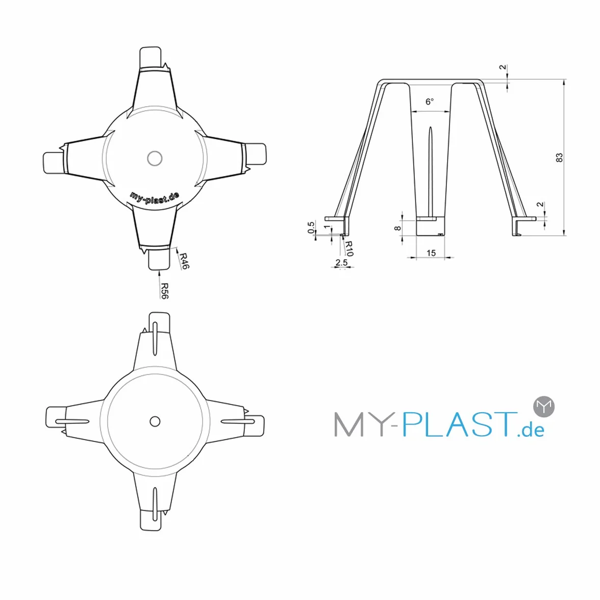My Plast Element dystansowy do reflektorów wpuszczanych – trudnopalna ochrona przed wysoką temperaturą uchwyt z tworzywa sztucznego, ochrona sufitu do głębokich lamp halogenowych lub LED, średnica otworu 62-90 mm [20 sztuk]