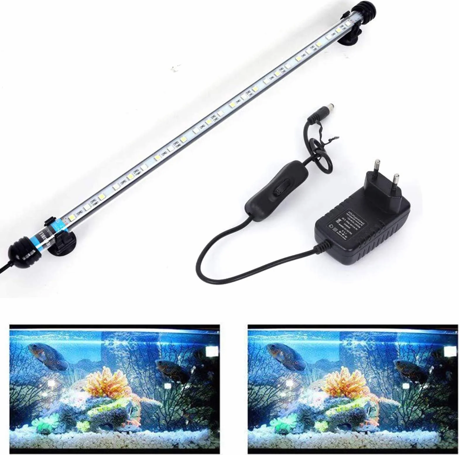 SolarNovo 18 – 112 cm LED oświetlenie akwarium, oświetlenie podwodne, osłona wodoszczelna, wtyczka UE do zbiornika na ryby (1,8 x 48 cm, biała i niebieska)