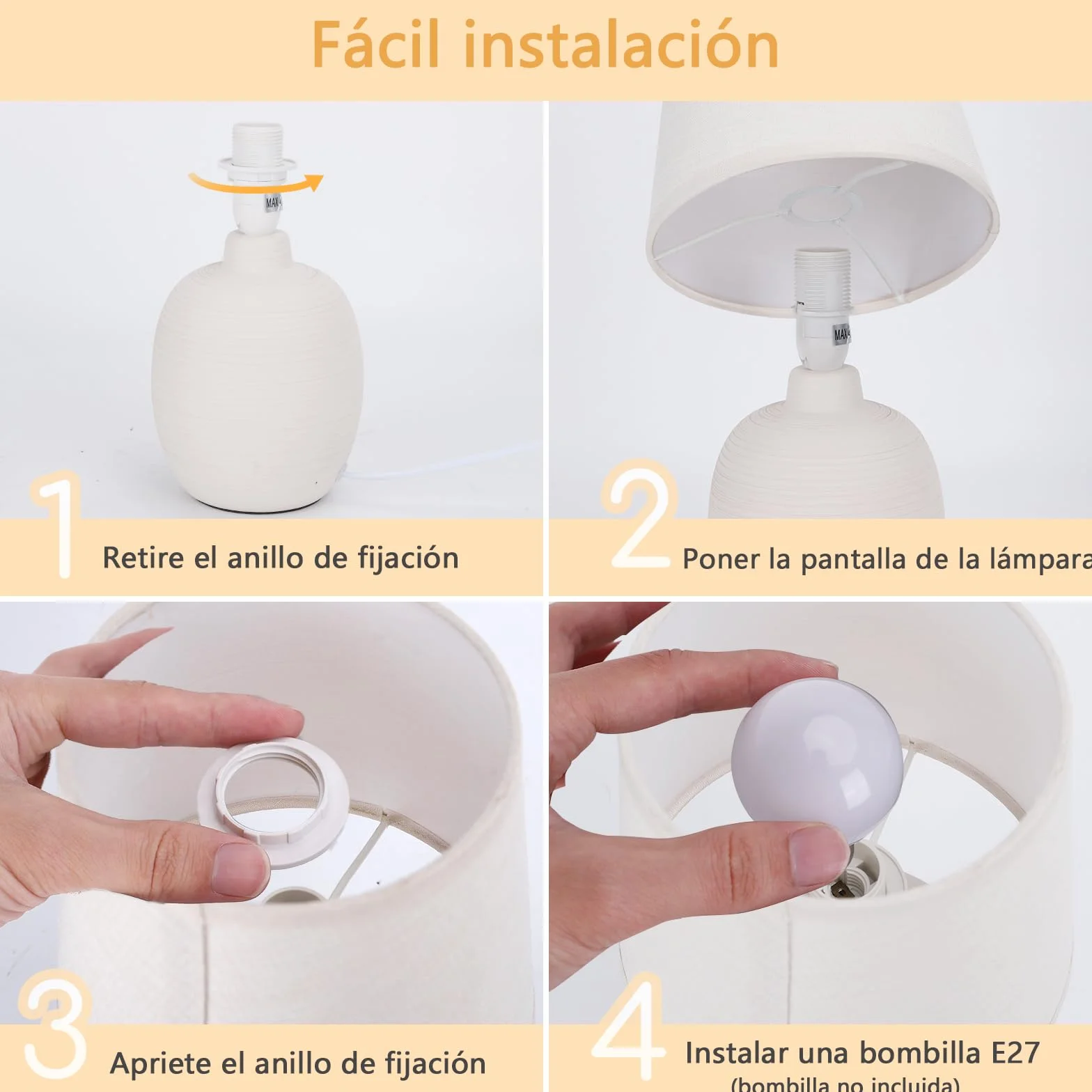 Aigostar Lampa stołowa E14 LED abażur z tkaniny vintage do sypialni