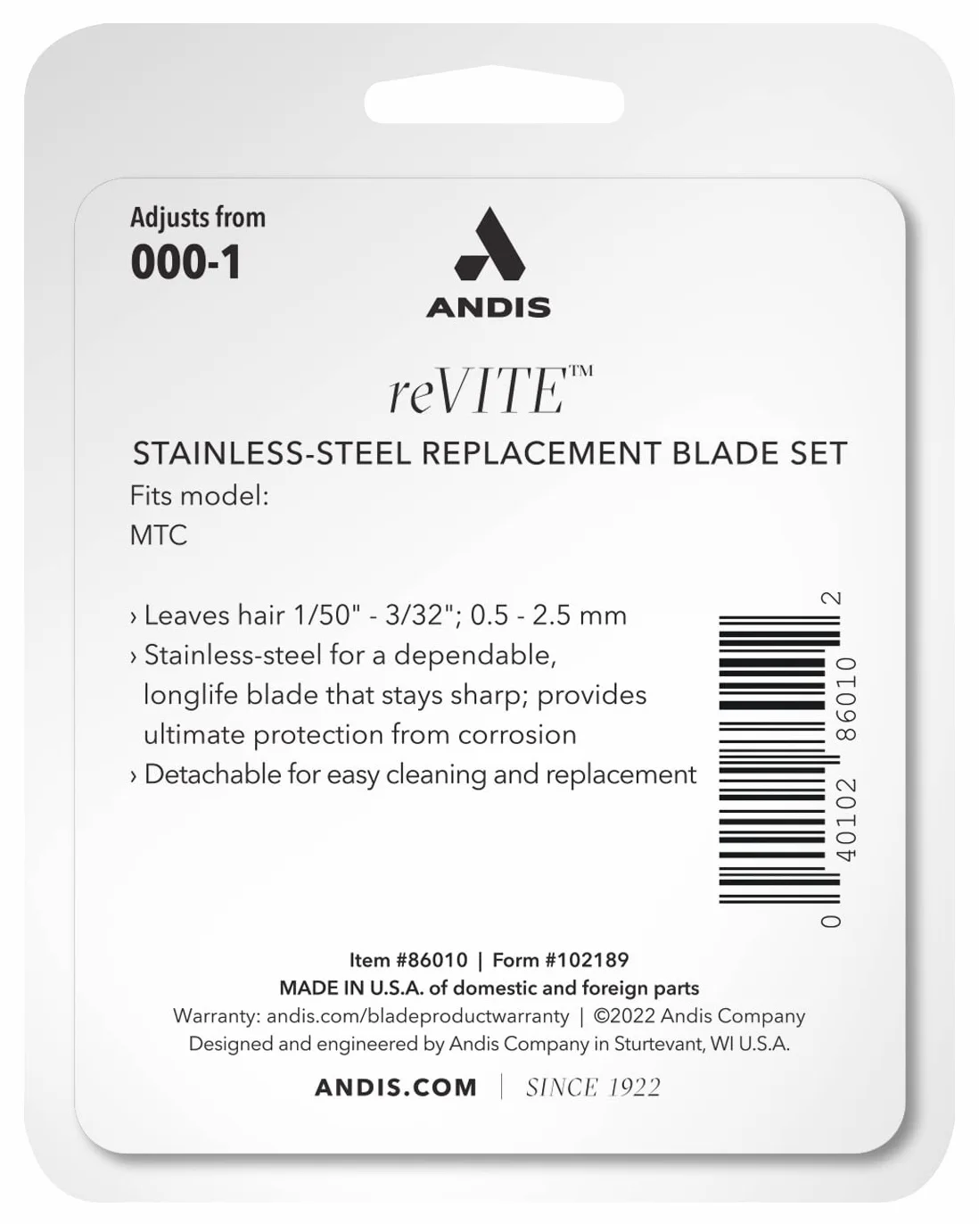 Andis 86010 reVITE Taper Clipper Wymienne ostrze ze stali nierdzewnej