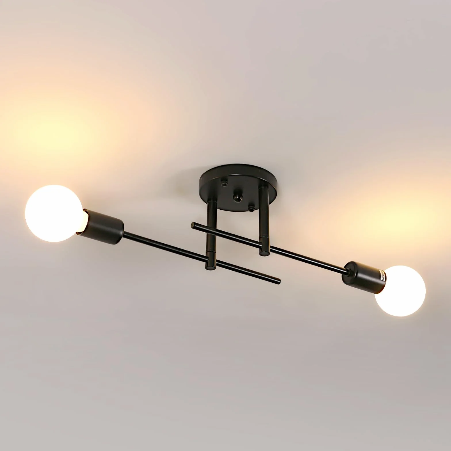 Riserva Nowoczesna lampa sufitowa, E27 Sputnik lampa sufitowa regulowana półwpuszczana, 2-światłowy żyrandol czarny do salonu, korytarza, sypialni, jadalni, kawiarni, hotelu