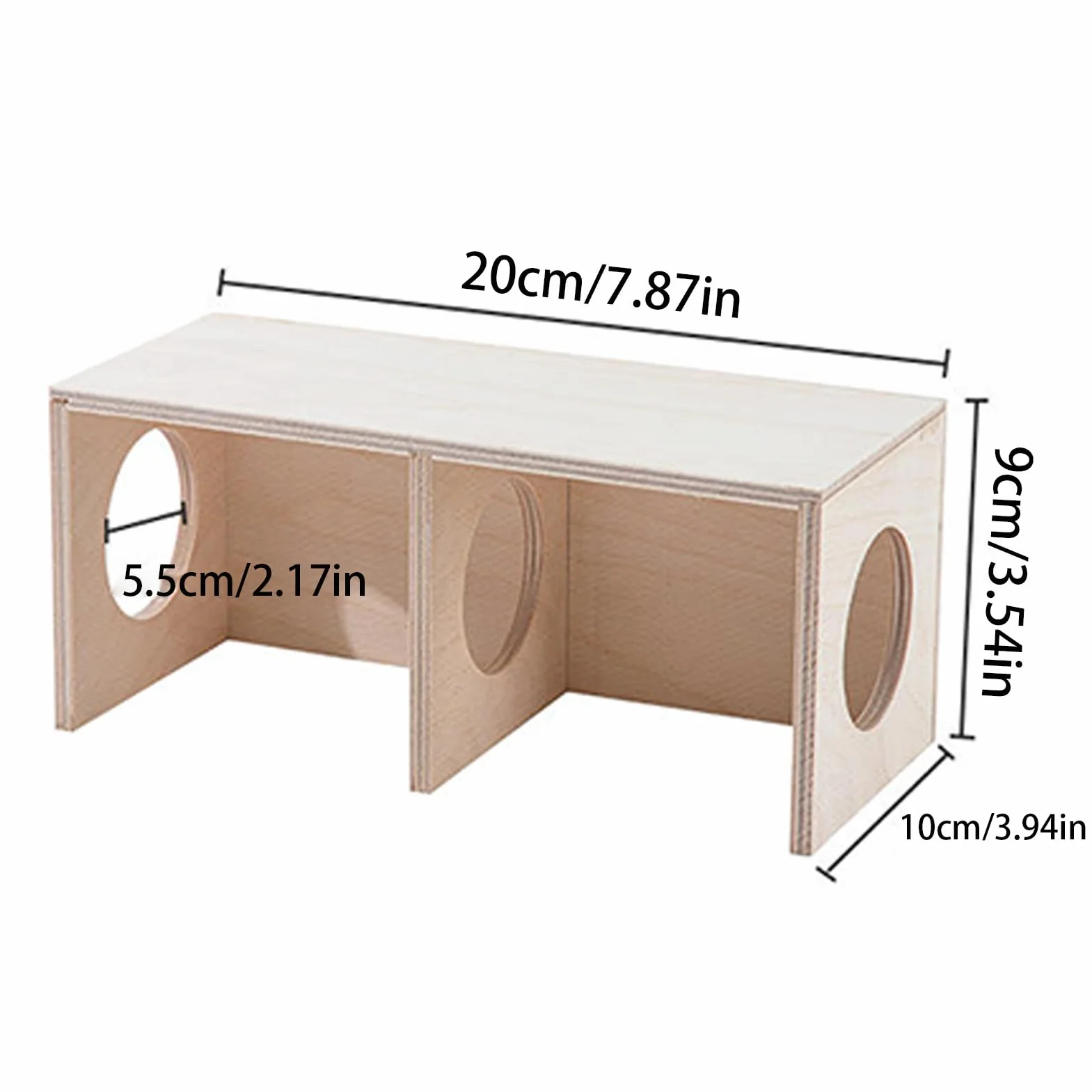 Wooden Hamster Hide Habitat, 2-Chamber Multi-Room Small Animal House, Natural Maze and Landscape for Hamsters Mice Gerbils, Stylish Pet Shelter and Living Room Decor, 20x10x9cm, 25x11x11cm