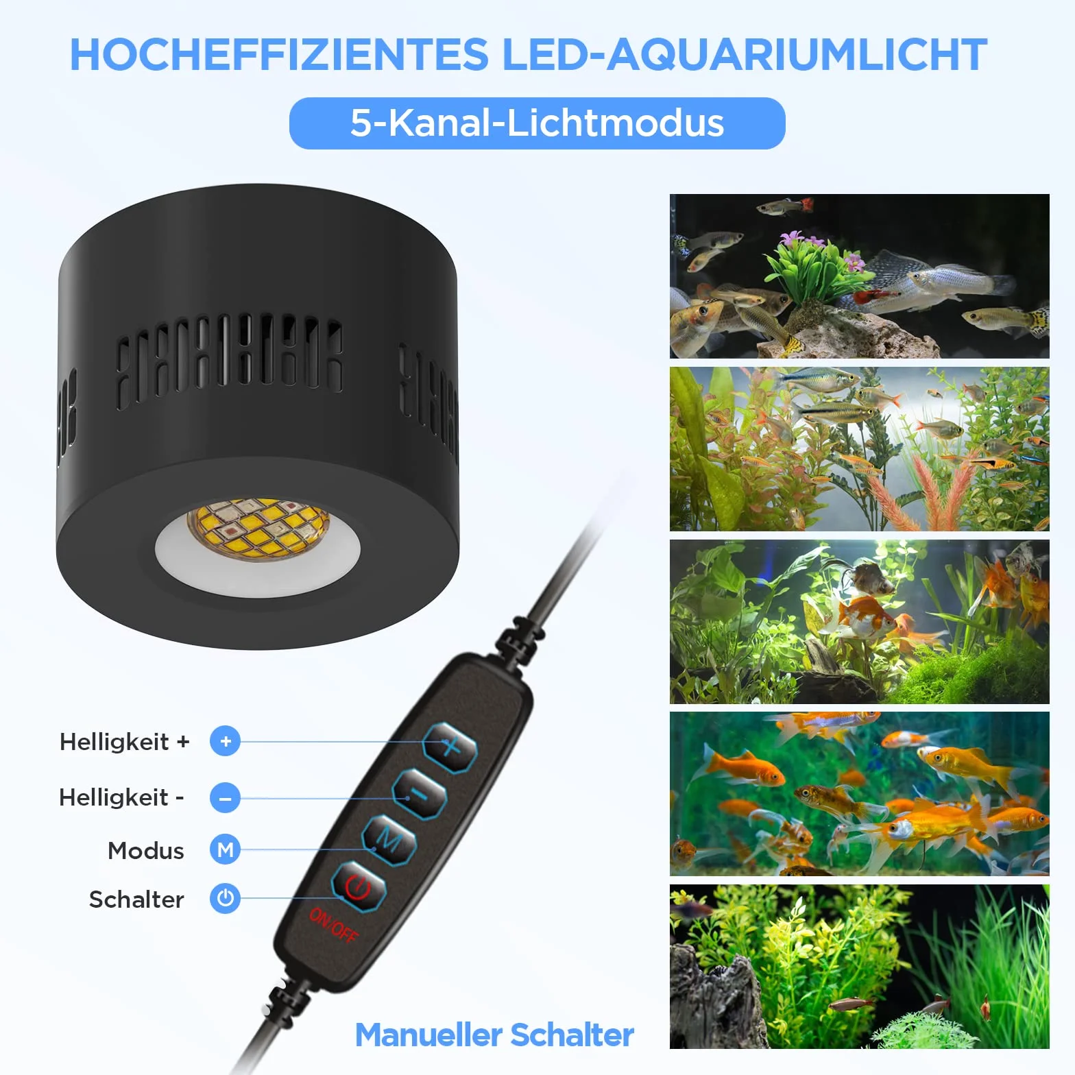 Lominie Oświetlenie akwarium 80 W, ściemniana, pełne spektrum, lampa zaciskowa z łabędzią szyją