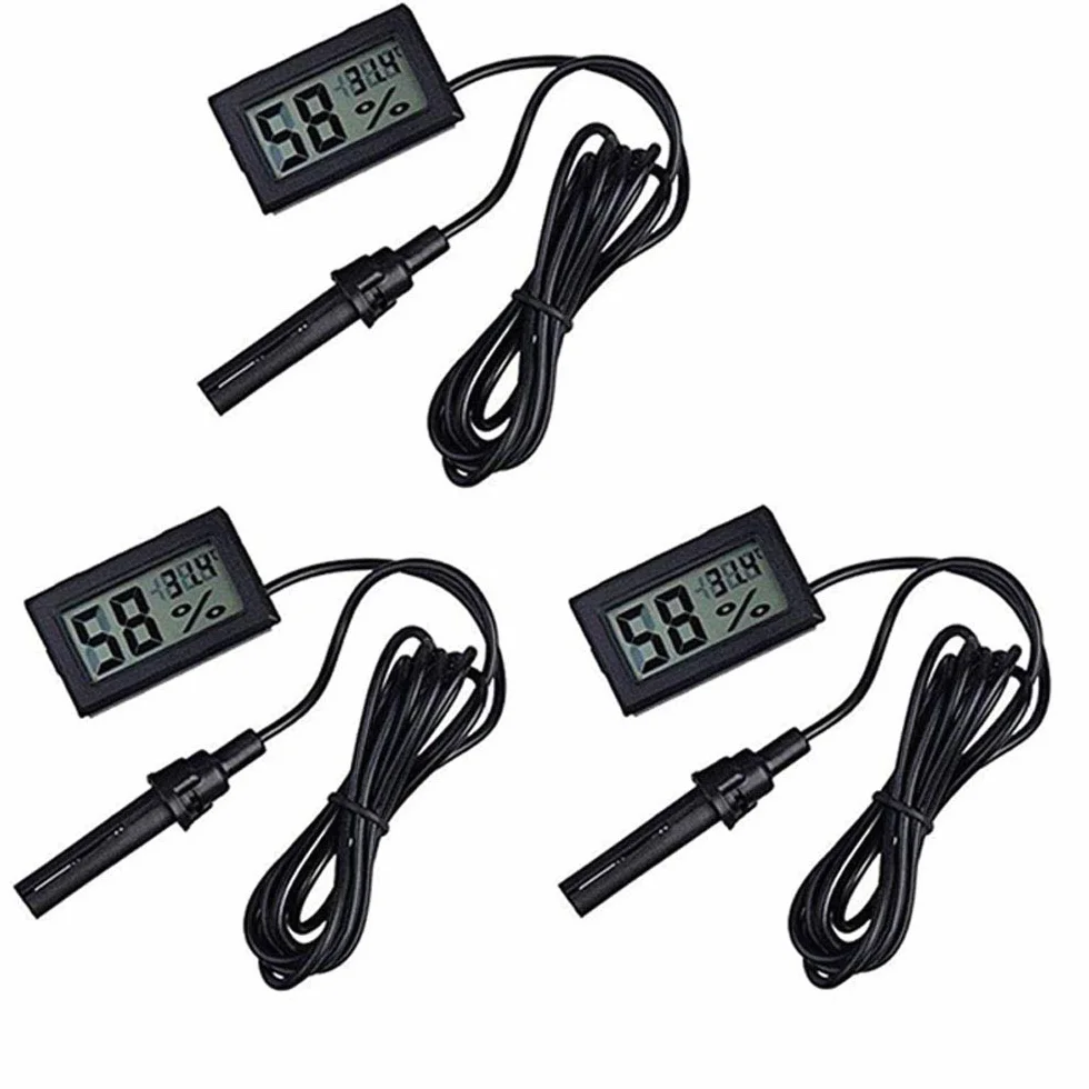 DollaTek 3 szt. Cyfrowy termometr z higrometrem LCD 2 w 1 z zewn?trznym inkubatorem do inkubatora gadów, akwarium drobiu - czarny