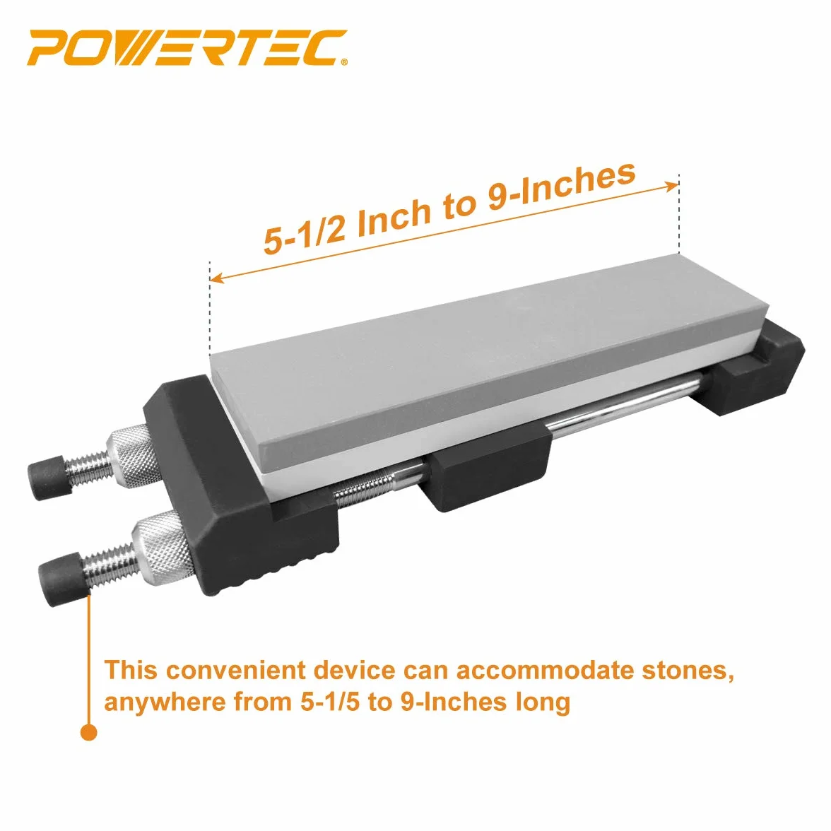 POWERTEC Uchwyt na kamień do ostrzenia, regulowany uchwyt do ostrzenia noży 5-1/5.1 cm do 23 cm, antypoślizgowa gumowa podstawa do osełki, mokrego kamienia, kamieni diamentowych, kamieni wodnych,