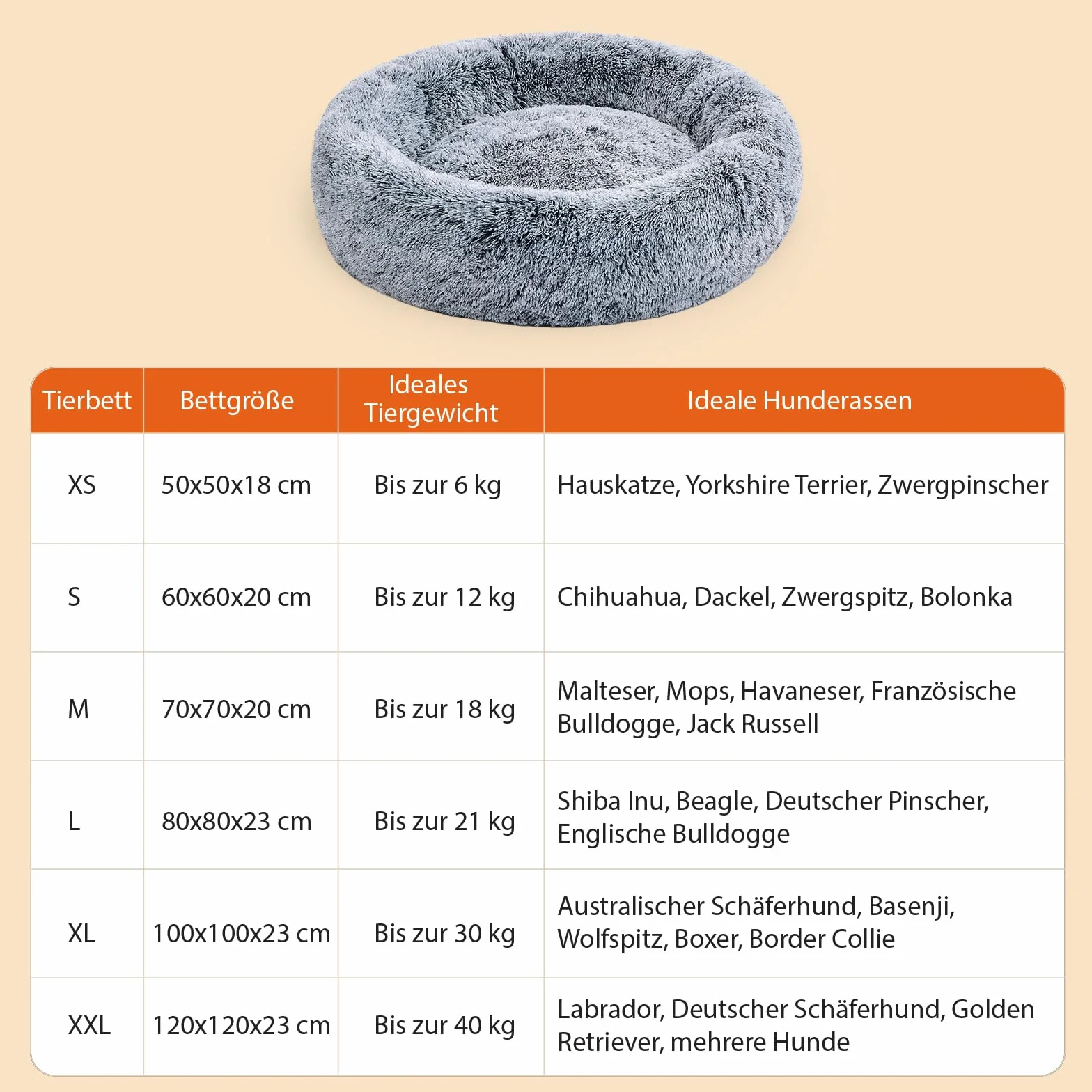 Legowisko dla psa, legowisko dla kota, puszyste, ortopedyczne legowiska dla psów, duże i małe psy, miejsce do spania dla kotów, donut - szare, 50 cm
