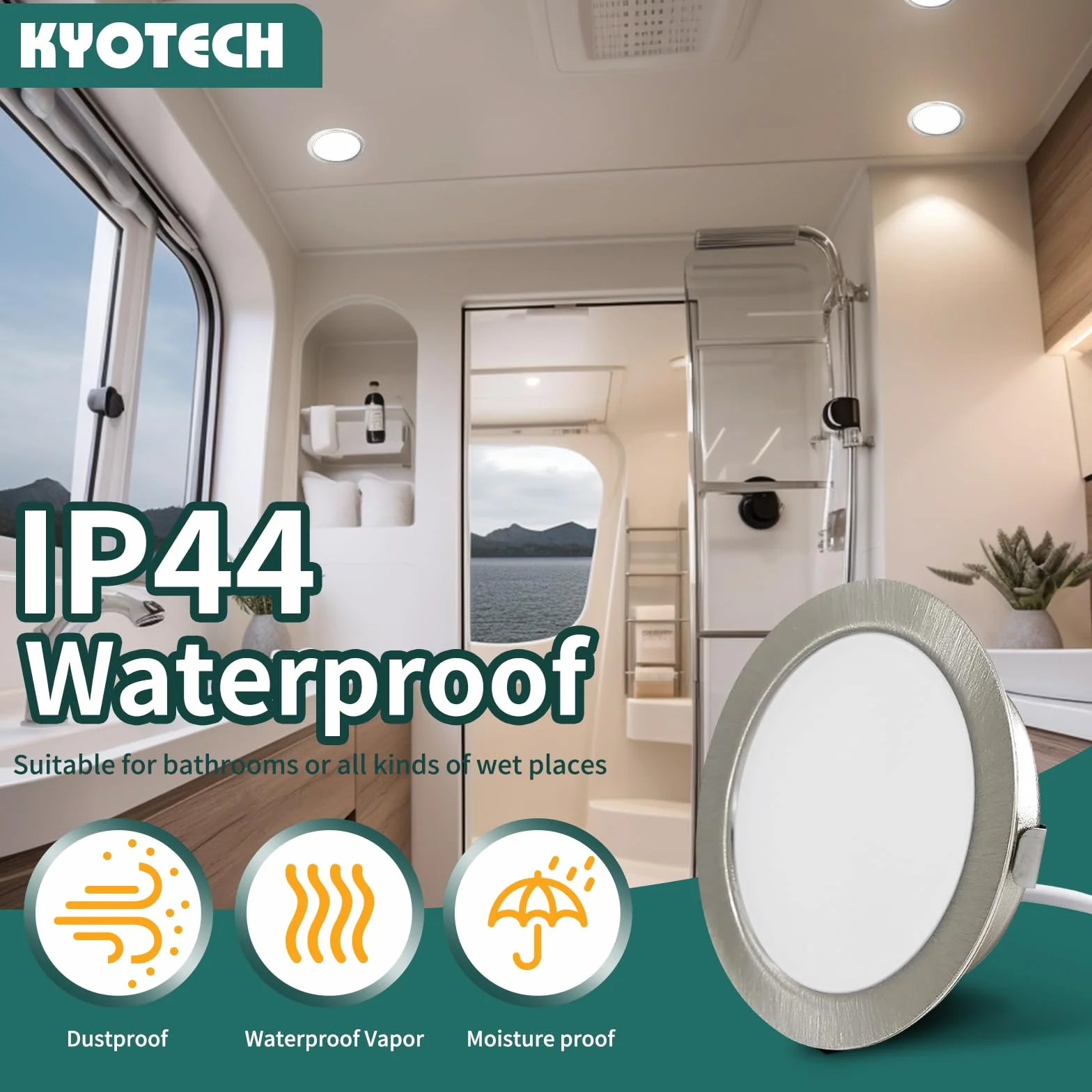 KYOTECH Reflektor LED do zabudowy 230 V G4 LED 3,5 W 4000 K neutralna biel 260 lm reflektor meblowy do zabudowy IP44 lampa do zabudowy meblowej kuchnia LED otwór 55-58 mm i 20 mm płaski, zestaw 6