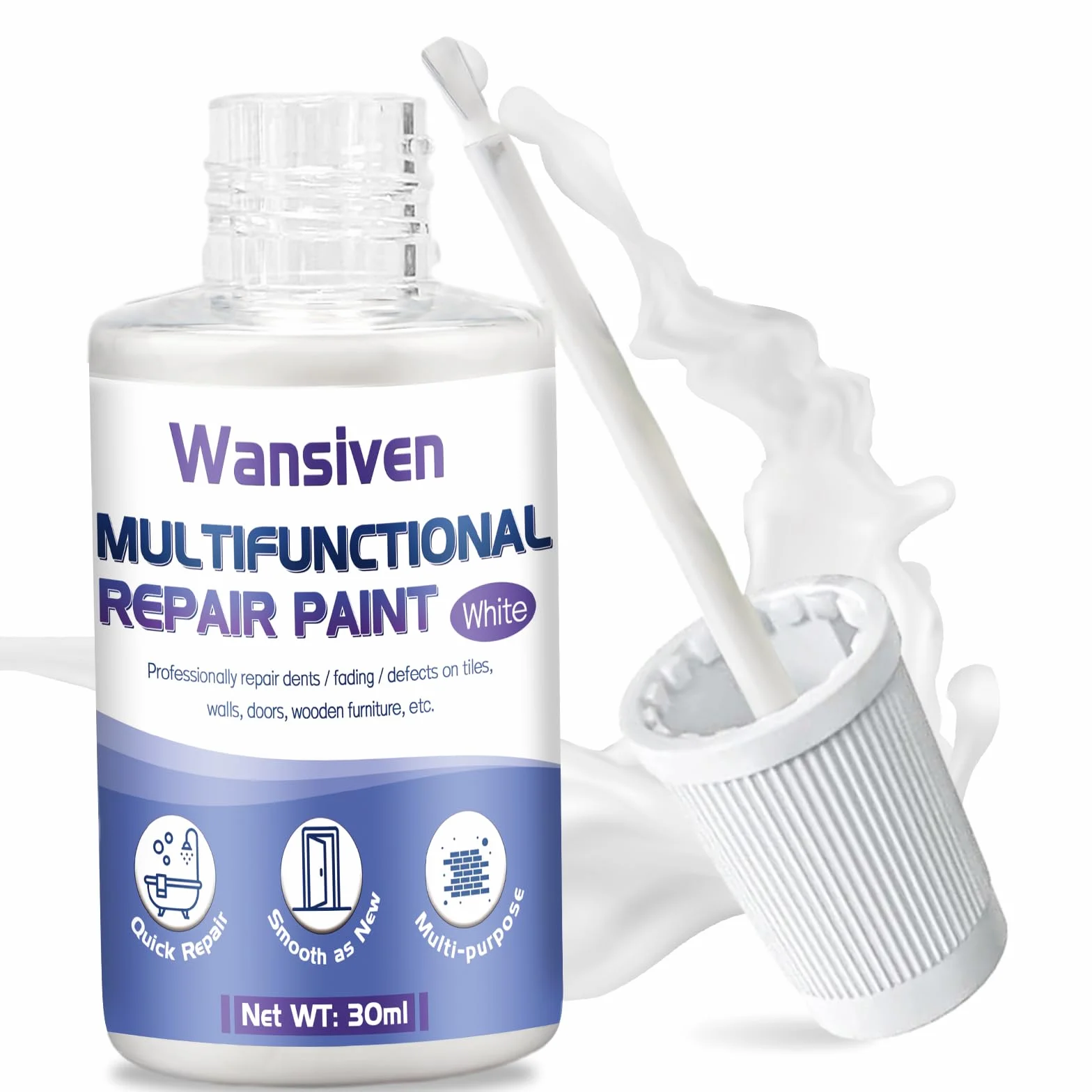 Wansiven Farba do retuszowania ścian 30 ml biała szybkoschnąca do naprawy łazienki