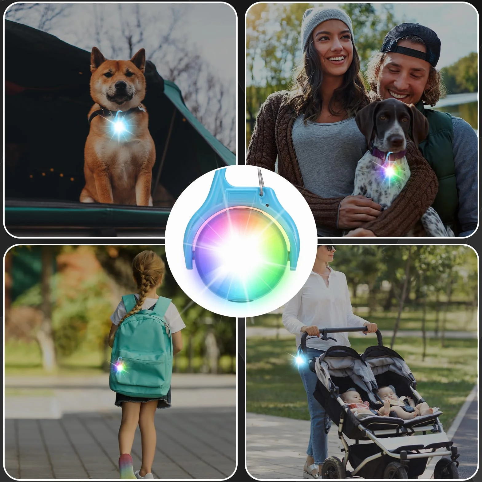JIZZU 2 migające światła LED, tornister szkolny, dla psa, świecąca zawieszka do ładowania, 4 tryby, reflektory LED, światło bezpieczeństwa dla dzieci, do plecaka, joggingu, biegania, zwierząt domowych